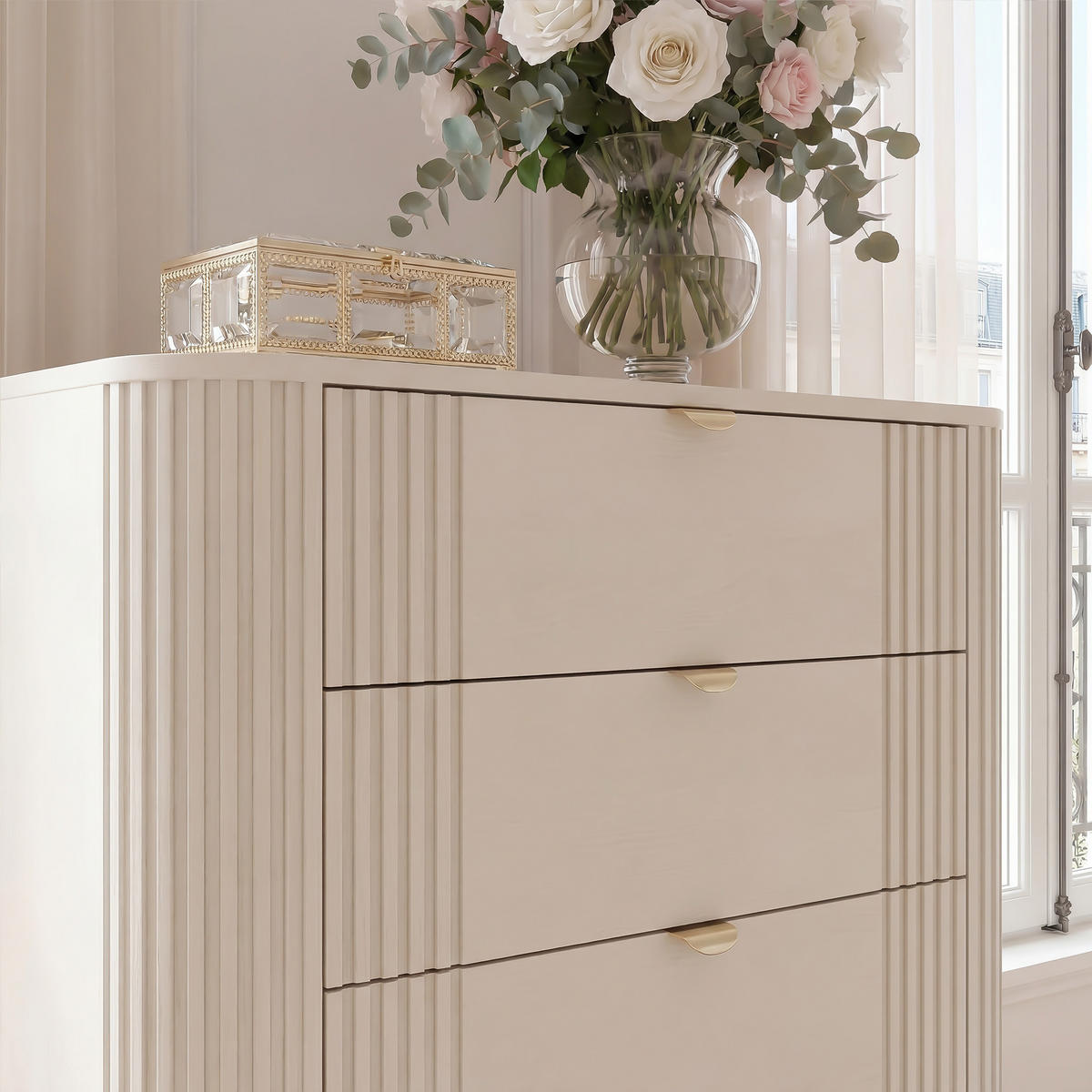 KOMMODE AURA mit Schubladen auf Füßen - Beige, Holzwerkstoff (78/98.4/40cm) - Idohome