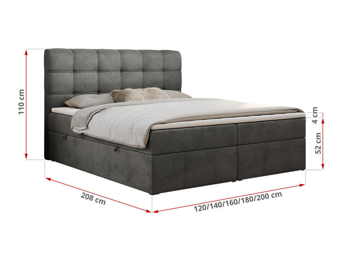 BOXBETT FAST 180/200 Dunkelgrau Velvet - H3 - Dunkelgrau, Holz/Textil (180/200cm) - MKS