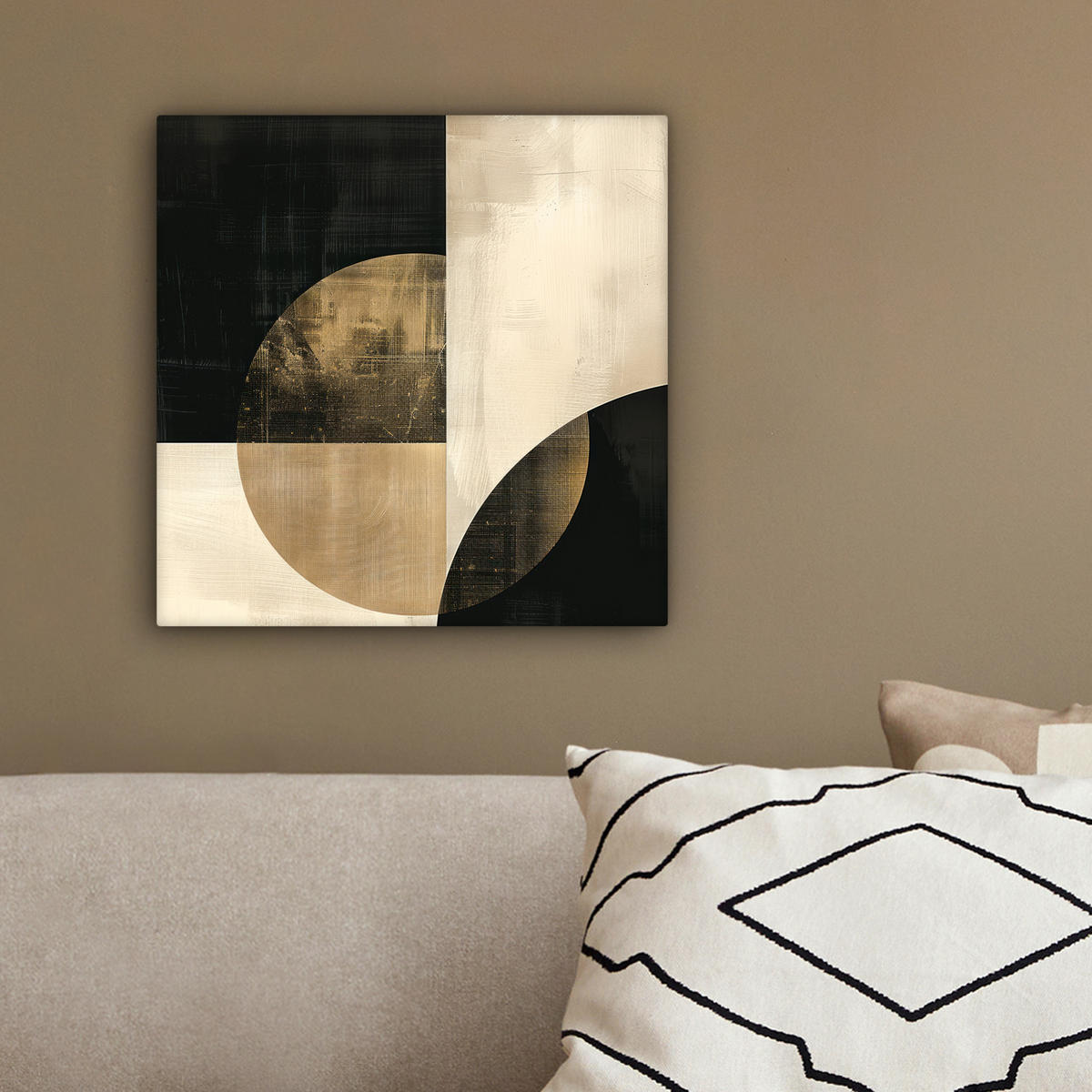LEINWANDBILD Abstrakt - Geometrische Formen - Schwarz - Gold 20x20 cm - Ecru, Textil (20/20cm) - MuchoWow