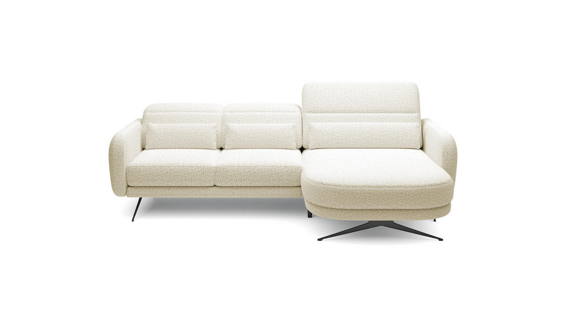 ECKSOFA Barillo – Verstellbare Rückenlehne, Stahlfüße, Elegante Armlehnen, Drei Rückenkissen, Freistehend, 261x170x97 cm – Rechte, Beige - Beige, Holz/Textil (261/170cm) - DomoHome