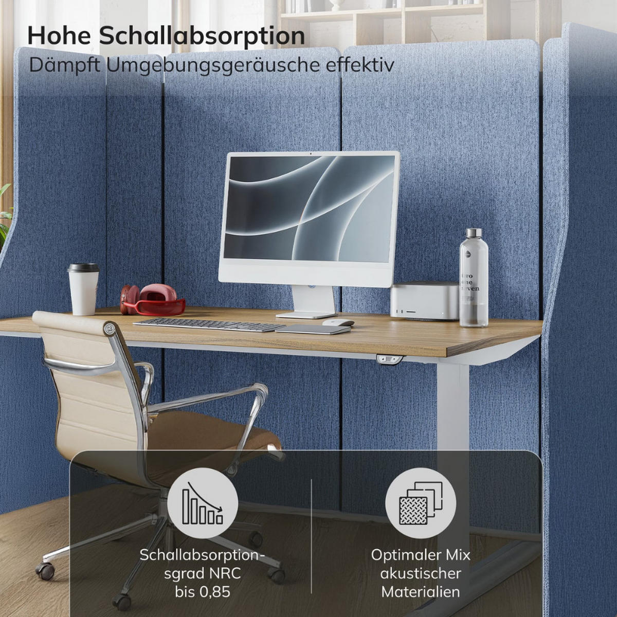 AKUSTIK-TRENNWAND mit Schalldämmung PEOLT 145x280x1,8cm Blau Stellwand - Blau, Kunststoff (280/145/1.8cm) - DELUKE