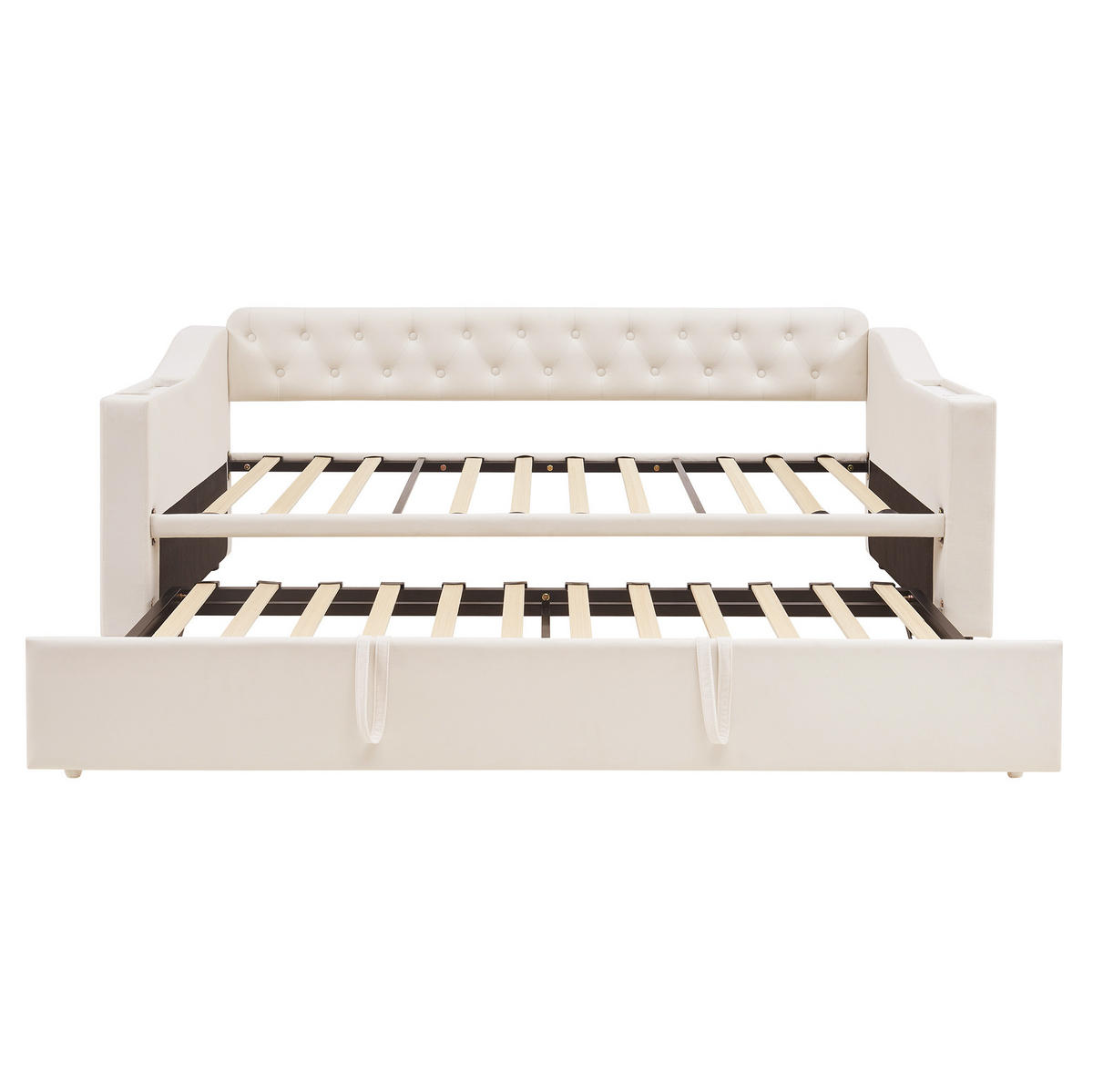 AUSZIEHBETT 90/180×190 cm Beige mit USB- und Type-C-Anschlüssen - Beige, Textil (90/180cm) - Flora Grace