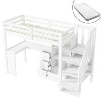 HOCHBETT 90/200 cm Weiß mit Schreibtisch und Stauraum mit Matratze - Weiß, Holzwerkstoff (90/200cm) - OKWISH