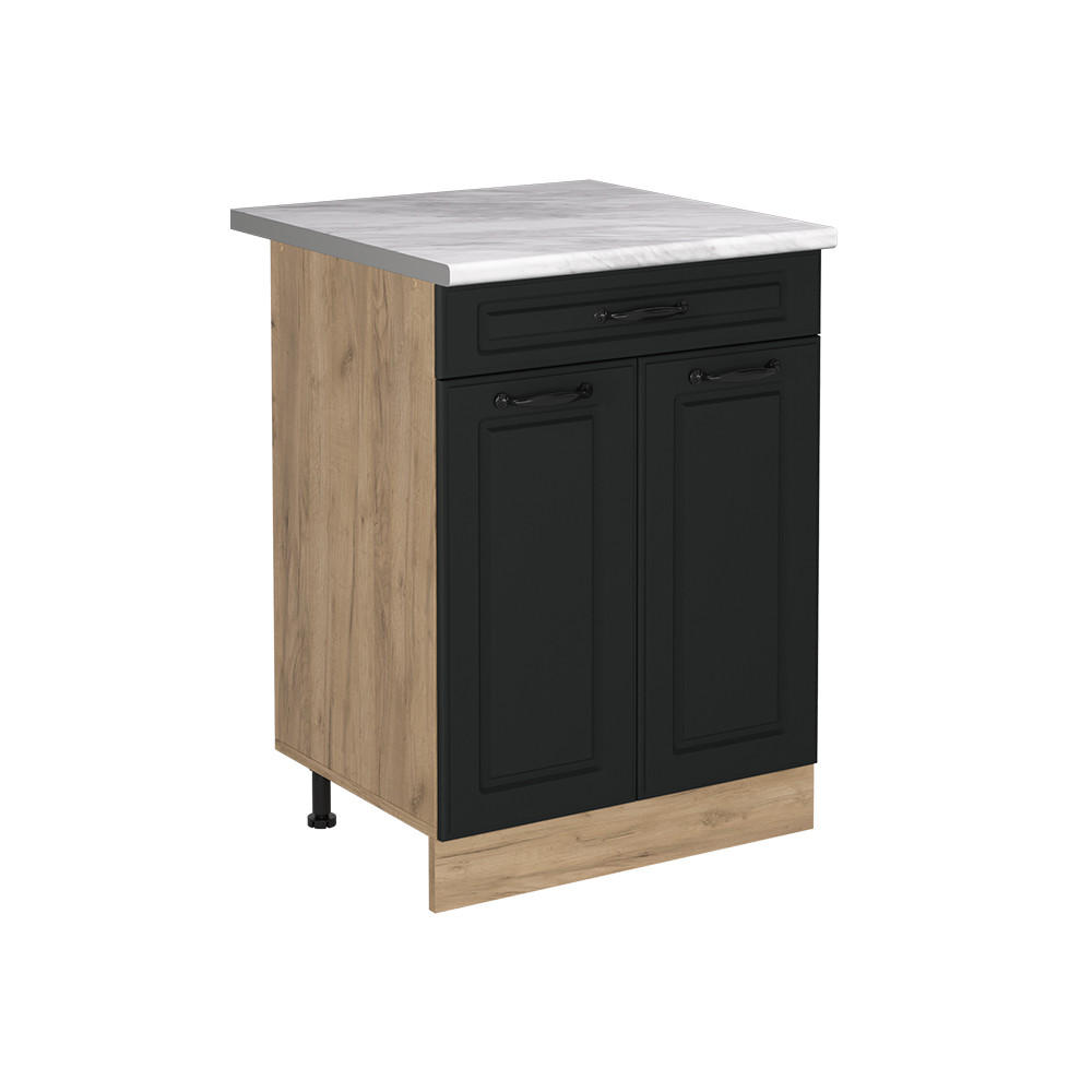 KÖKSUNDERSKÅP R-Line, Antracit hus på landet/Goldkraft ek, 60 cm med låda Marmuras stalviršis Antracit, Honungsek 81.6/60/60 cm