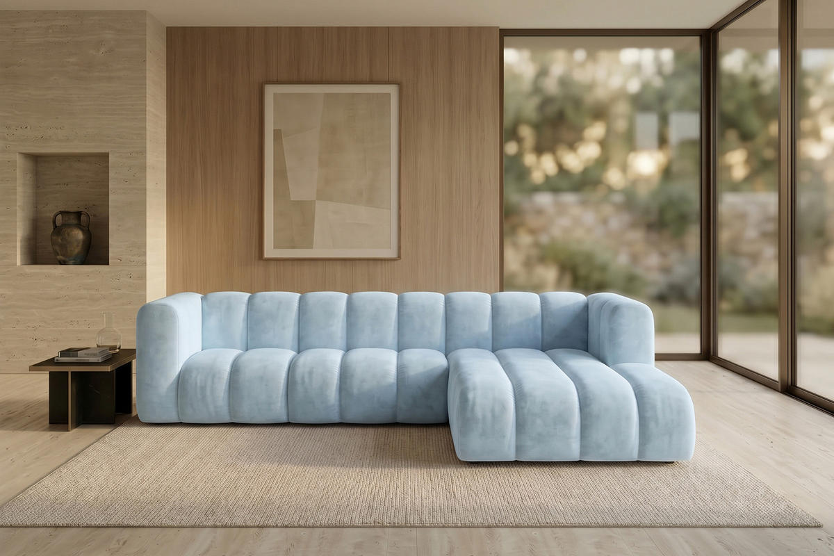 ECKSOFA Modulares In L-Form, Velvet-Stoff Riviera, Babyblau, Rechts, GRAND 287 cm - Hellblau, Holz (287/179cm) - Kaiser Möbel
