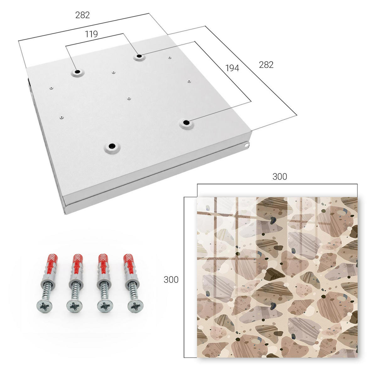 SCHLÜSSELBOX Weiß 30x30 cm – Türöffnung nach rechts - Organische Zusammensetzungen - Beige, Metall (30/30/5cm) - TULUP