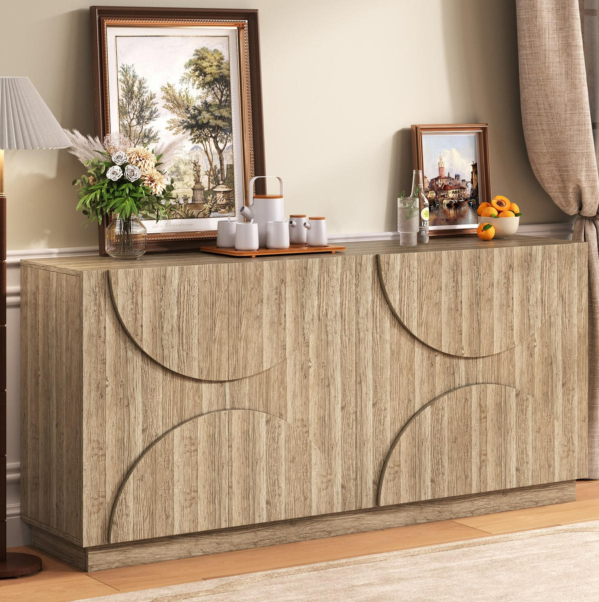 SIDEBOARD in Natur mit Türen und verstellbaren Einlegeböden, Spanplatte, skandinavisch, 160/40/80 cm, Holzoptik，Naturfarben - Naturfarben, Holzwerkstoff (160/80/40cm) - Redom