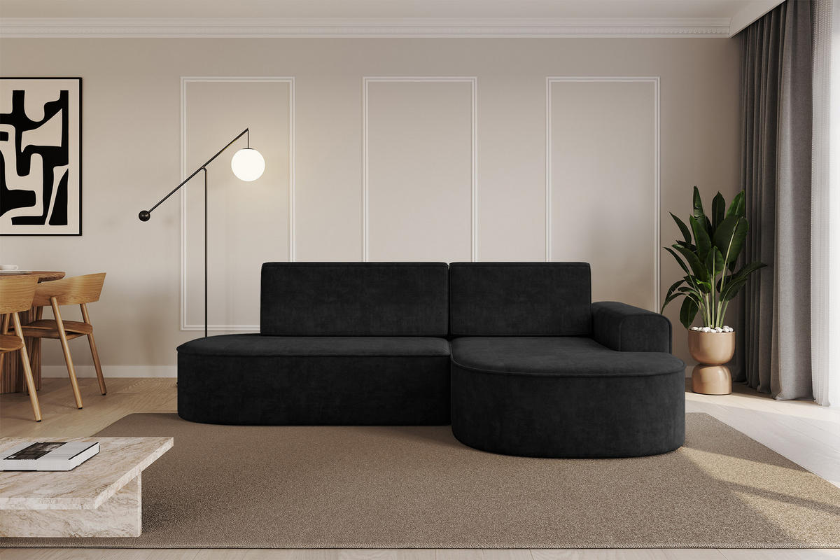 ECKSOFA mit Schlaffunktion und Bettkasten Ottomane Rechts MARI-L1-S - 283x167x85 cm Schwarz Velours - Schwarz, Holzwerkstoff/Kunststoff (167/283cm) - ALTDECOR