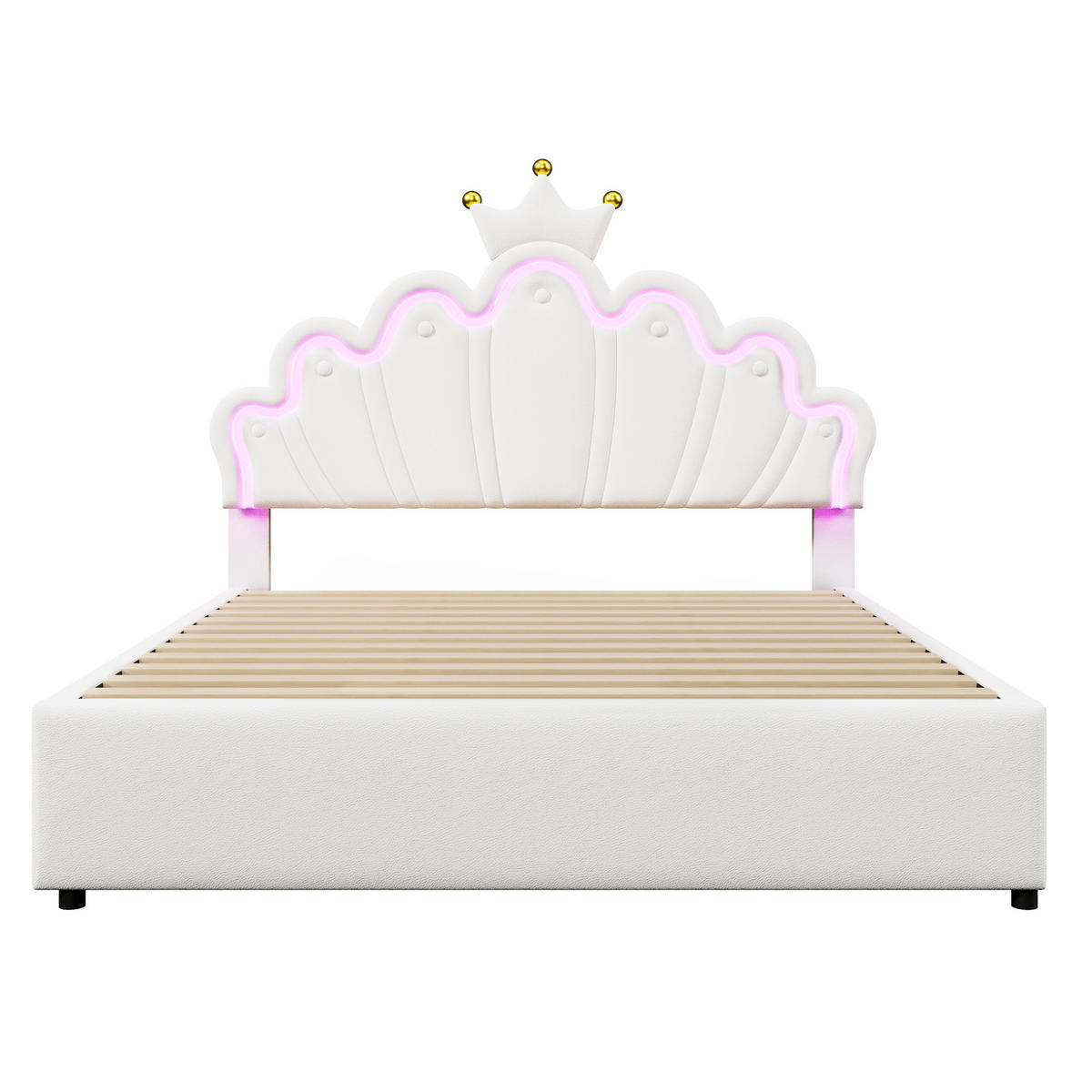 KINDERBETT 140/200 cm in Weiß aus PU mit 2 Schubladen und LED-Beleuchtung - Weiß, Leder (140/200cm) - Flora Grace