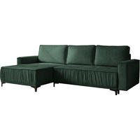 ECKSOFA Velora mit Schlaffunktion & Stauraum, Universell Rechts/Links, Dunkelgrün Samt 270/92/150 cm - Schwarz/Grün, Textil/Metall (270/150cm) - WFL GROUP