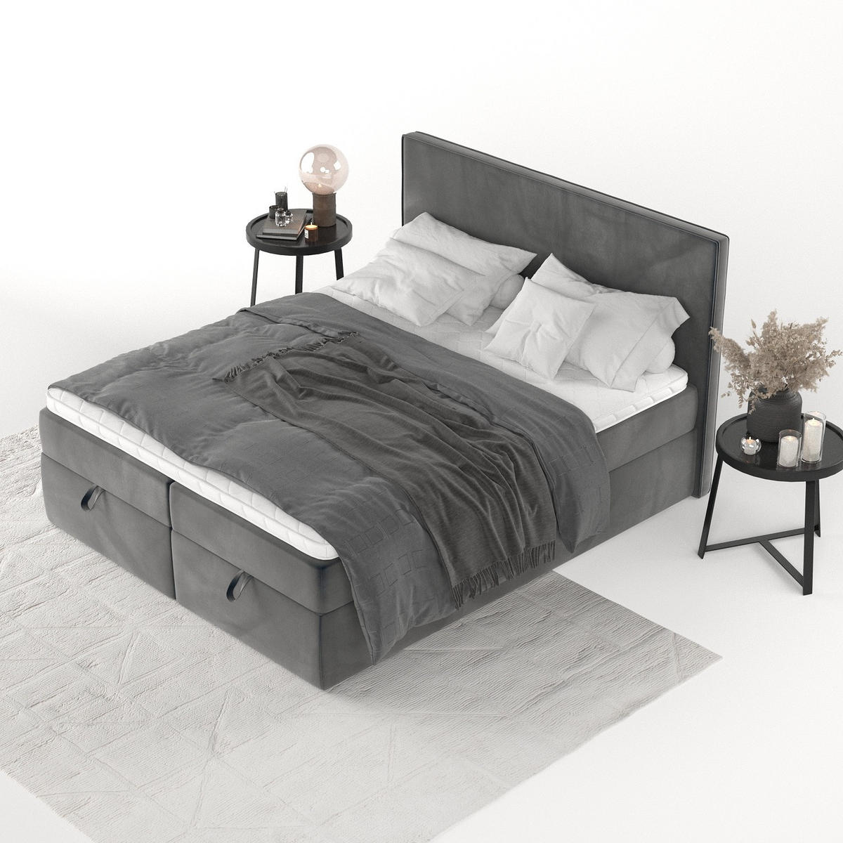 BOXBETT Velma 180/200 cm Anthrazit im Paros Stoff - Anthrazit/Schwarz, Holz/Holzwerkstoff (180/200cm) - AltaBeds