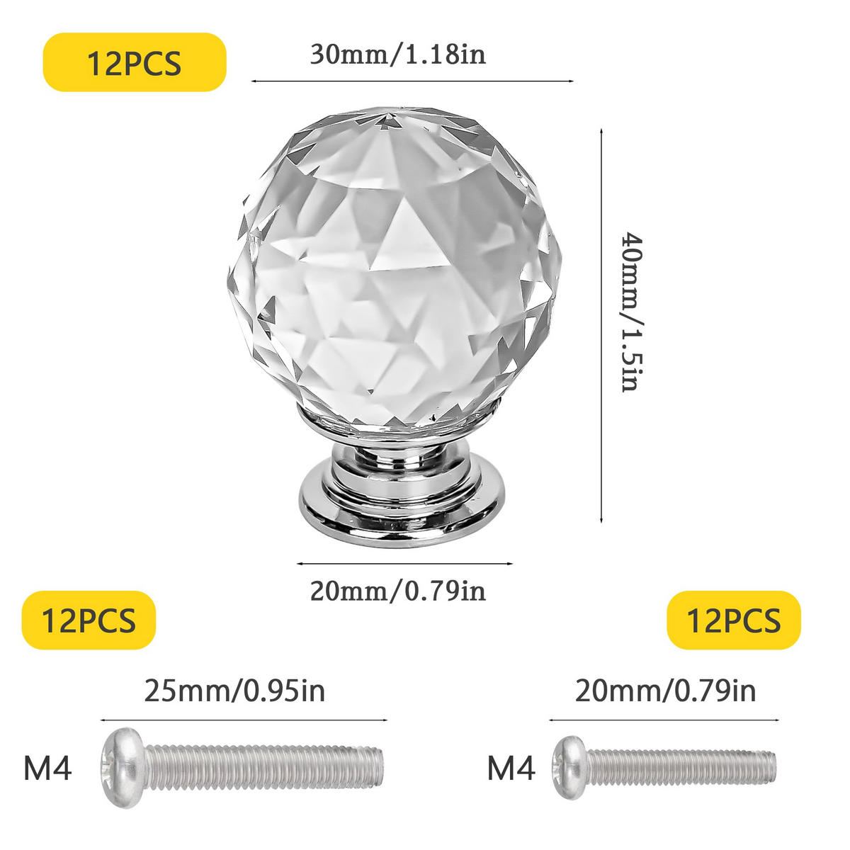 SCHRANKKNOPF Kristall 12er-Set - Transparent, Kunststoff (4/4/0.3cm)