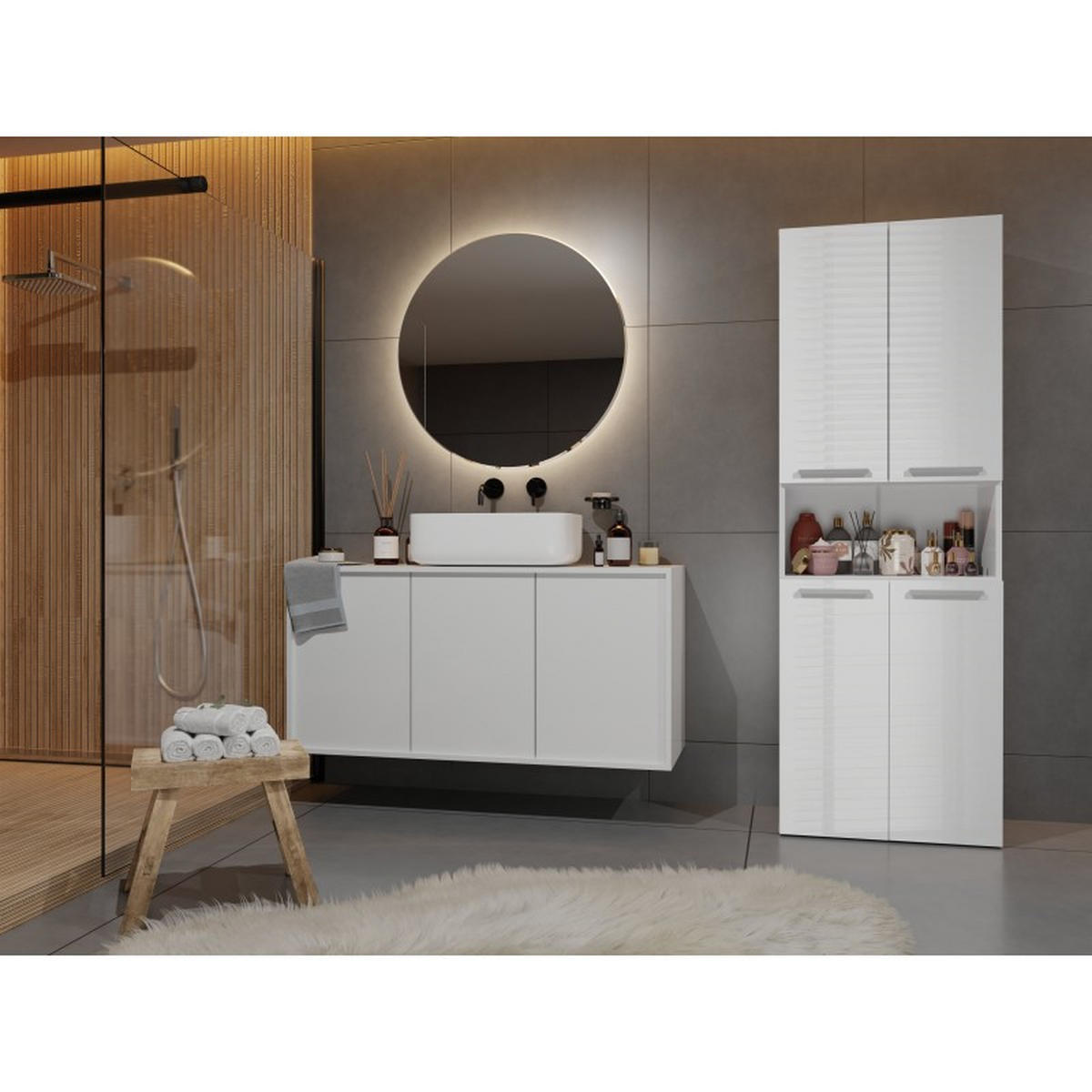 SKRIŇA do kúpeľne - biela, kompozitné drevo (60/174/30cm) - RAUMHIRSCH FURNITURE