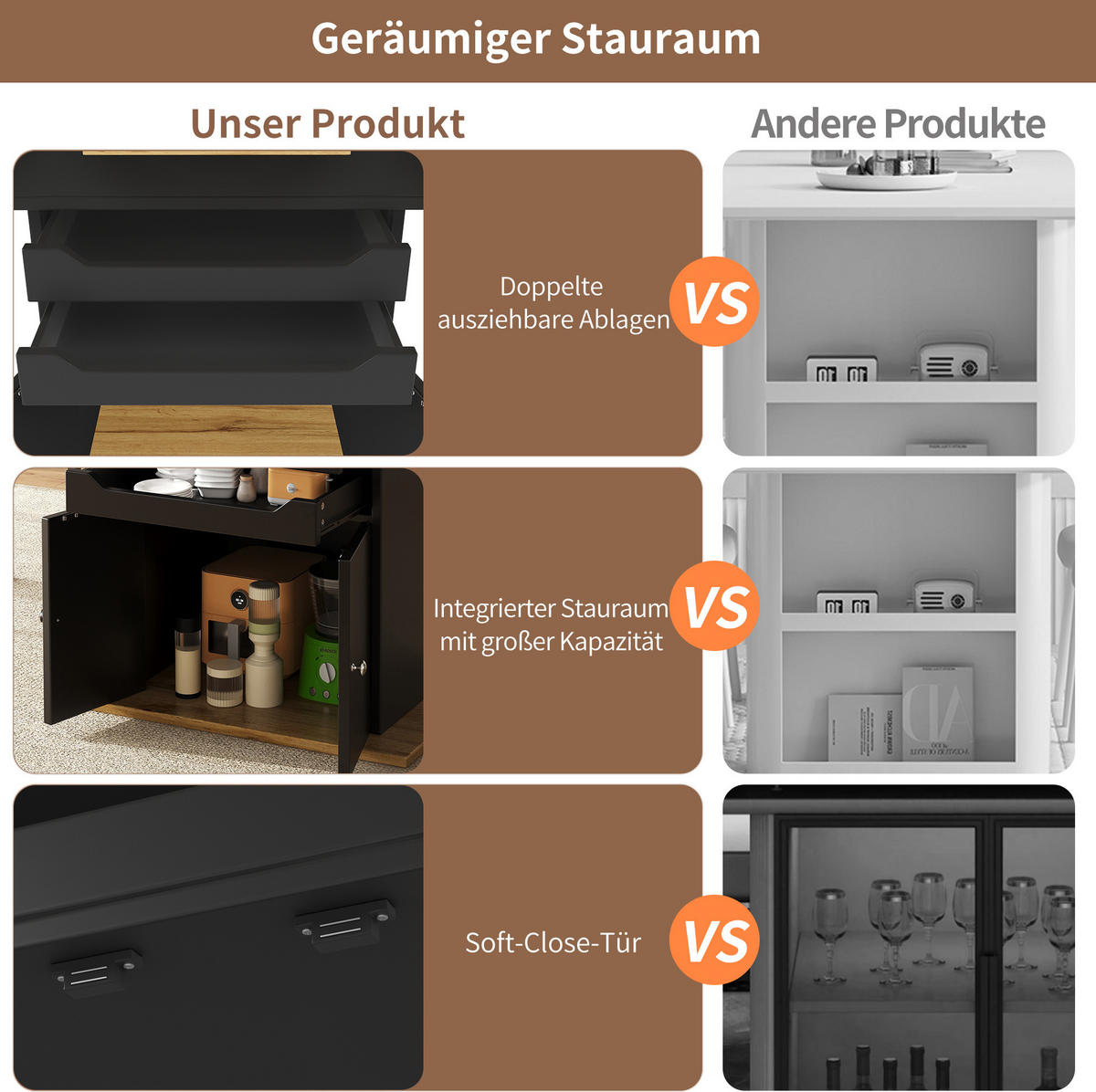 AUSZIEHTISCH 110/140/80 cm Schwarz mit Stauraum Soft-Close aus MDF - Schwarz, Holzwerkstoff (110/80/76cm) - OKWISH