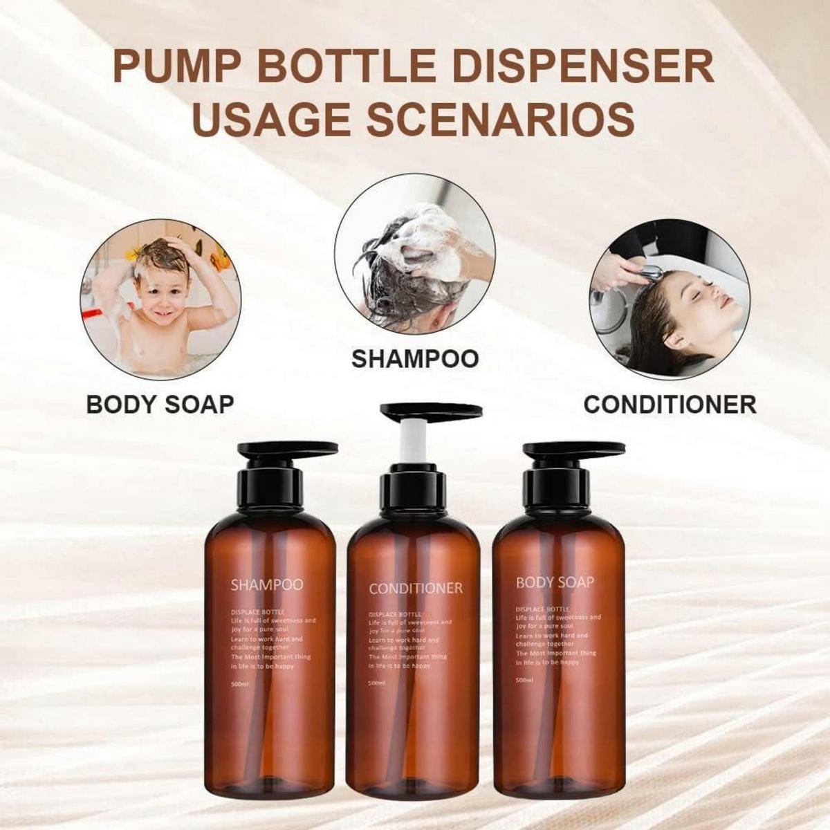 PUMPFLASCHEN 3er Set 500ml Braunes PET Kunststoff - Braun, Kunststoff (5/5/10cm)