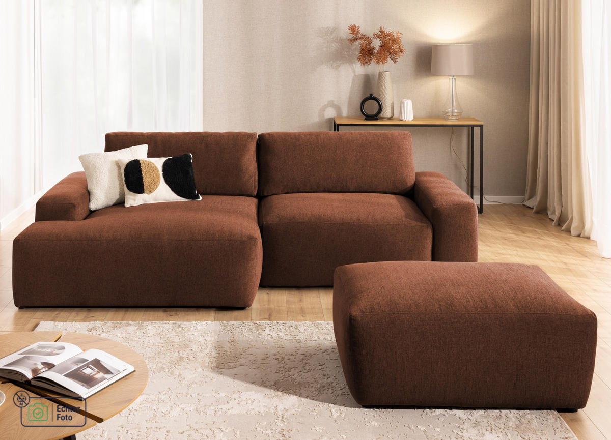 ECKSOFA inkl. Hocker Lennon aus Braun Strukturstoff mit Schlaffunktion und Bettkasten - Schwarz/Braun, Holz/Kunststoff (137/264cm) - S-Style