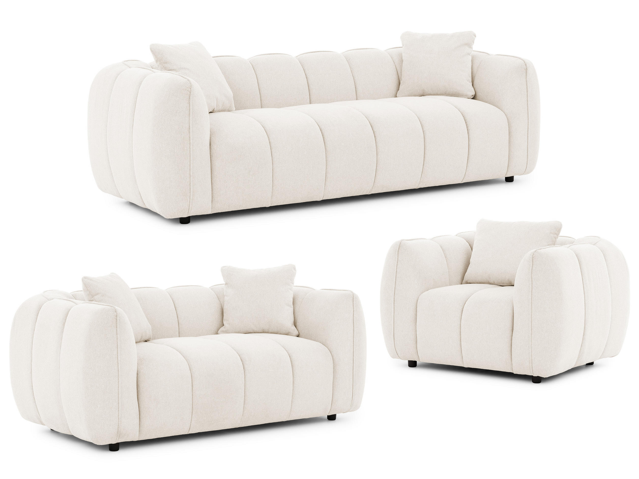 S-Style SEDACÍ SOUPRAVA 3+2+1 Nubira v hluboce prošívaném designu Bubble z měkké strukturované látky v krémové barvě s moderním vzhledem