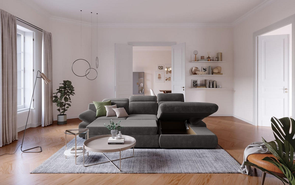 ECKSOFA mit Schlaffunktion und Bettkasten - Graphitfarben, Kunststoff/Textil (168/276cm) - Cotta