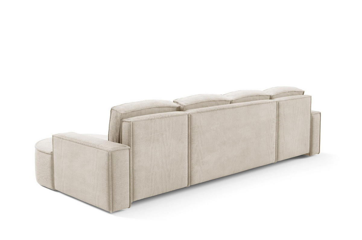WOHNLANDSHAFT Flow U Hellbeige, mit Schlaffunktion in Curio Stoff - Creme, Holzwerkstoff/Textil (316/88/157cm) - Bettso