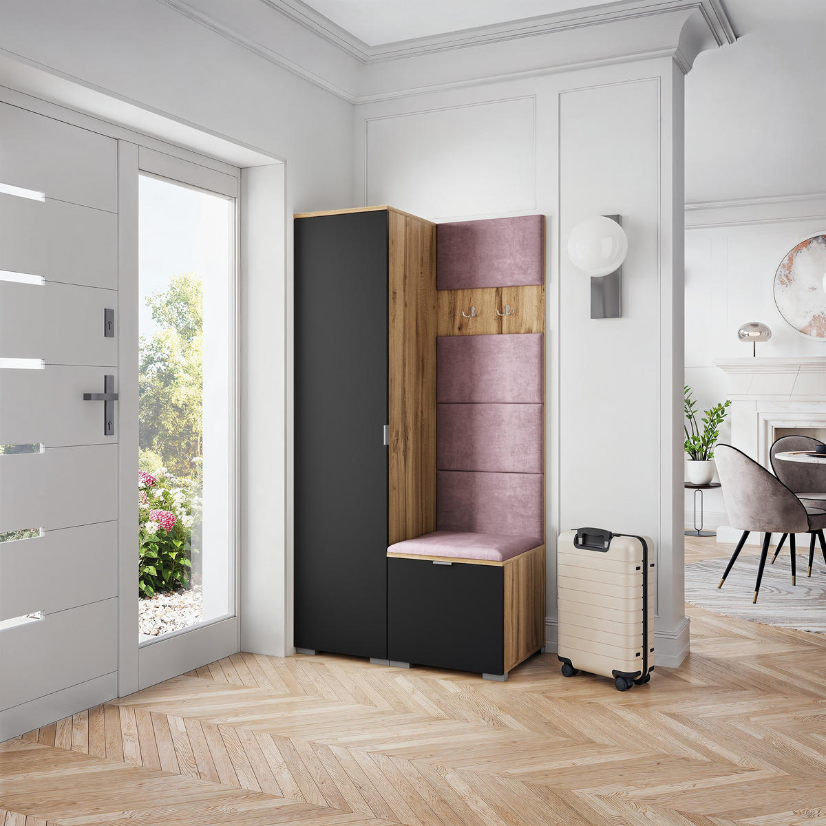 GARDEROBENSCHRANK LORI 95/181/51 cm Modern Garderobe-Set Eiche Wotan - Eiche Wotan/Lila, Holzwerkstoff (95/181/51cm) - MASSENO