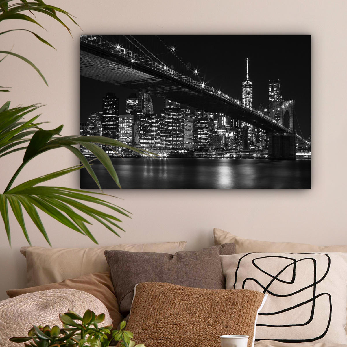 OBRAZ NA PLÁTNĚ New York - Brooklyn - most 90x60 cm - černá, textil (90/60cm) - MuchoWow