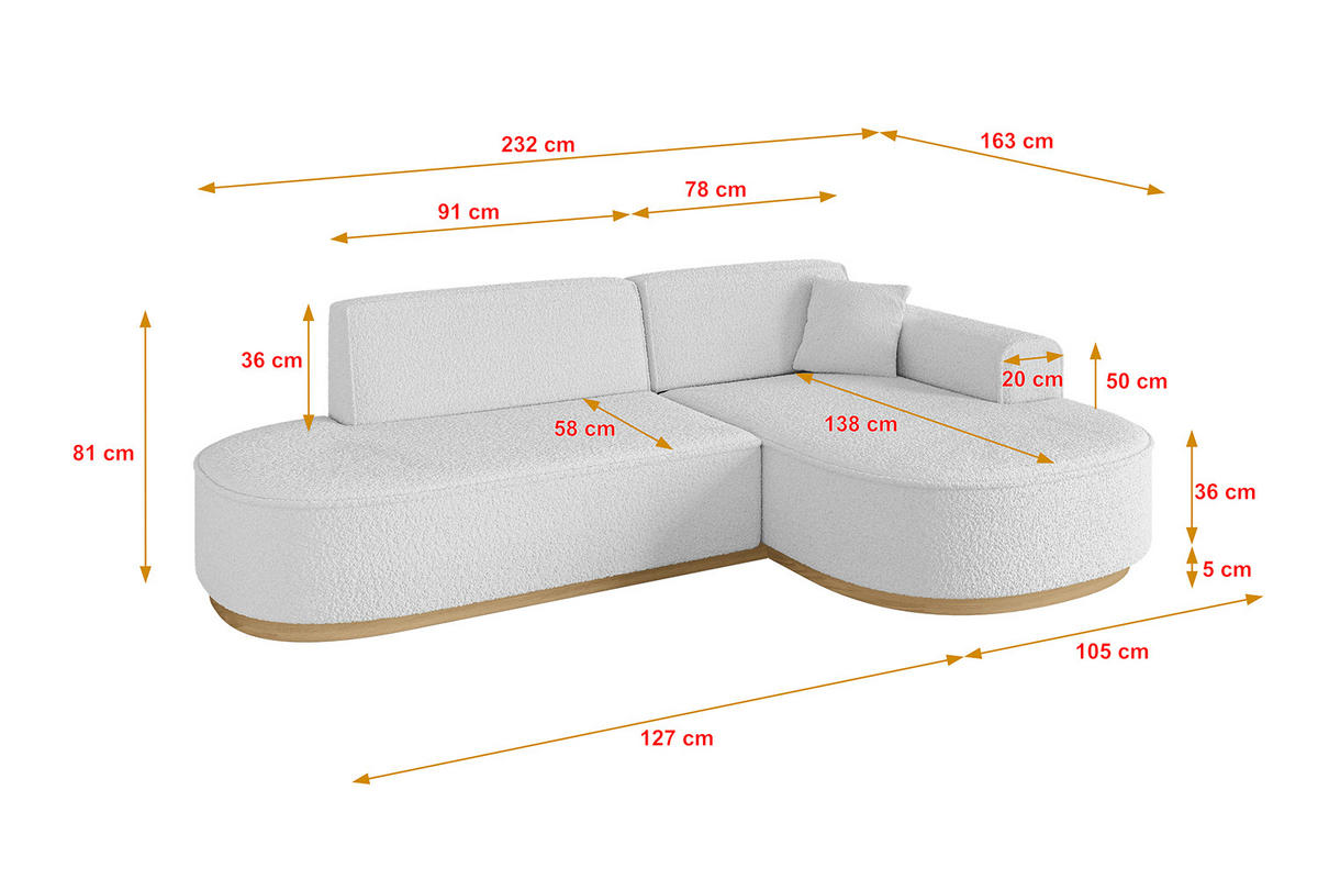 ECKSOFA Ottomane Rechts MARI-L1-v2 - 243x171x83 cm Weiß Bouclé - Weiß, Holzwerkstoff/Textil (171/243cm) - ALTDECOR