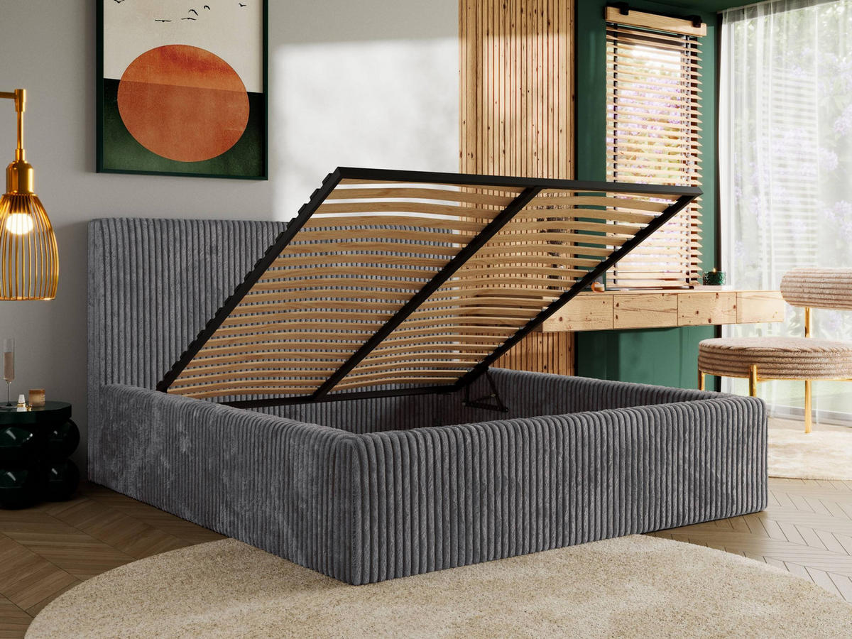 POLSTERBETT TILIANO CLASSIC 160/200 - Grau Cord - Schaum-Matratze - Grau, Textil (160/200cm) - MKS