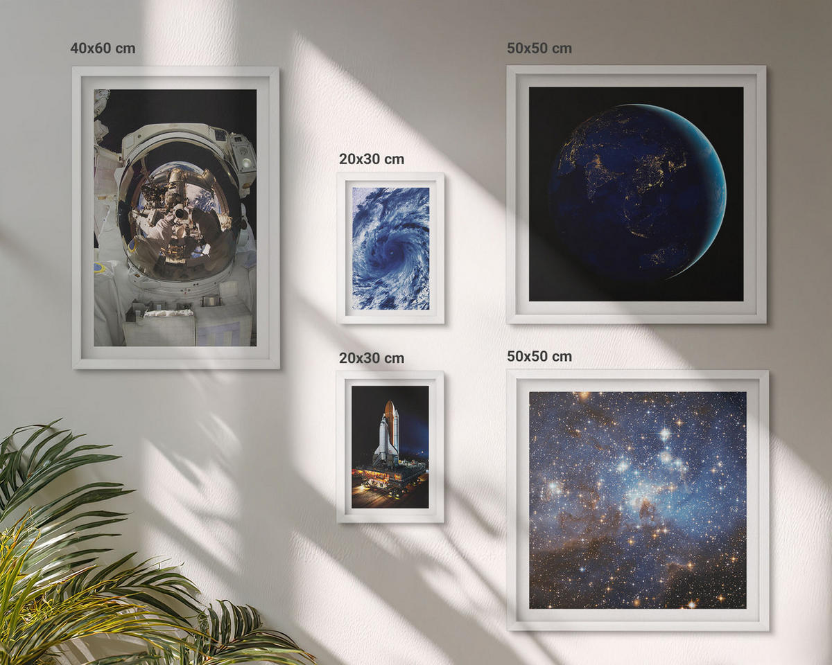 BILDER SET 5er Set - 50x50 cm & 20x30 cm & 40x60 cm Weißer Rahmen - Weltraum Erde Astronaut Rakete - Weiß, Kunststoff (40/60cm) - TULUP