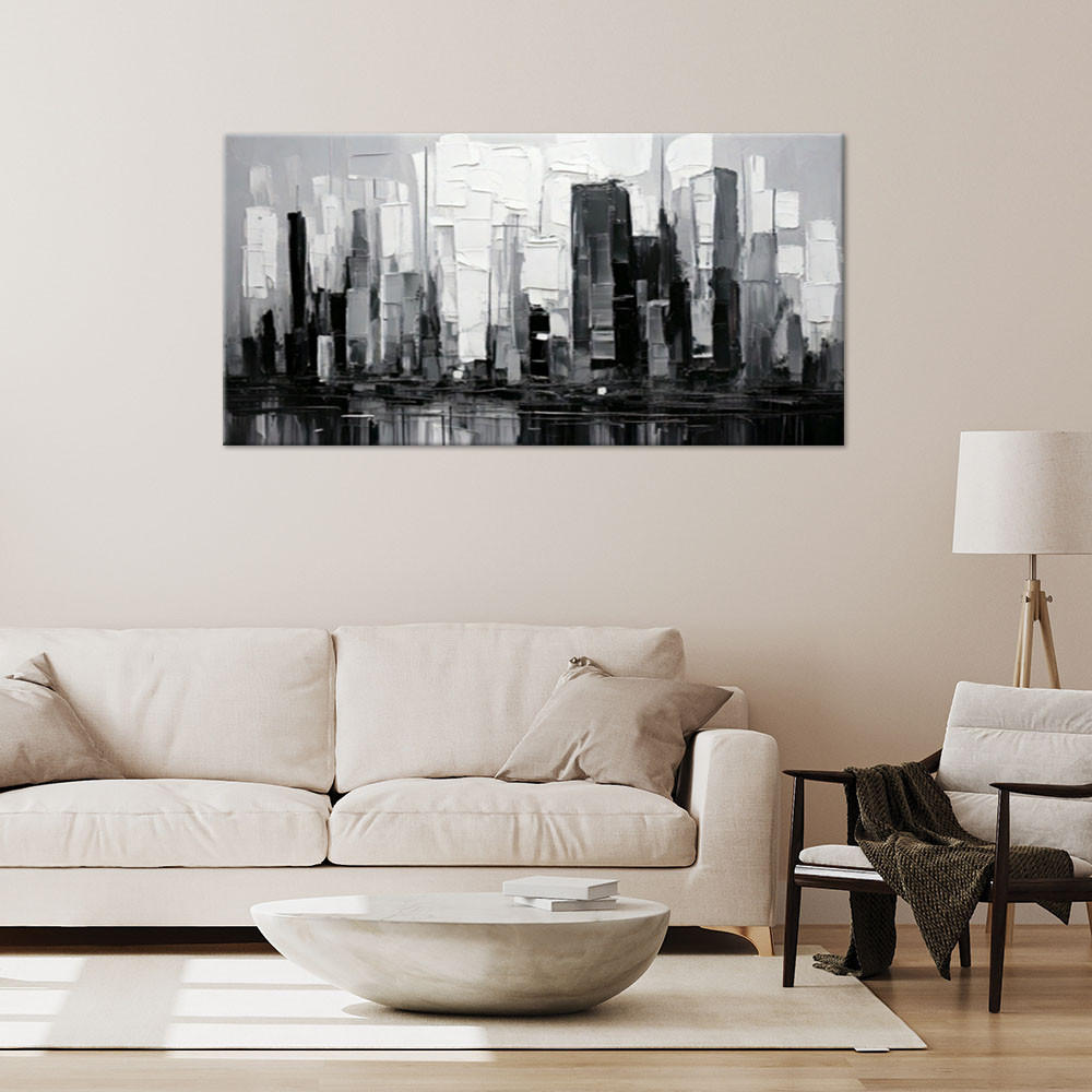 LEINWANDBILD Abstraktion Architektur Wolkenkratzer 100x50cm - Schwarz, Textil (100/50cm) - Feeby