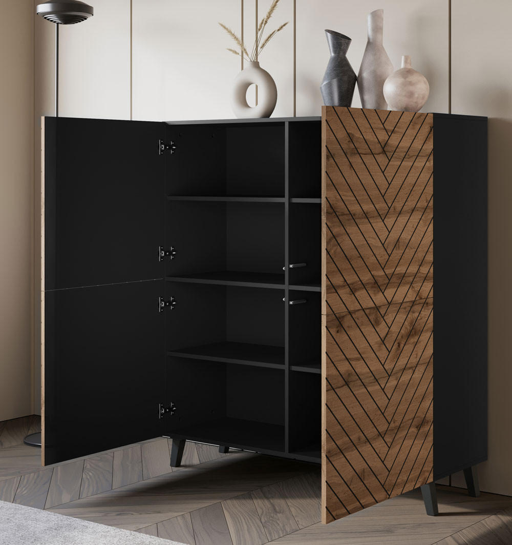 HIGHBOARD Phuket Graphit Schwarz / Eiche Wotan / 120 / 39 / 128 cm - Eiche Wotan/Schwarz, Holz/Holzwerkstoff (120/128/39cm) - Feldmann-Wohnen