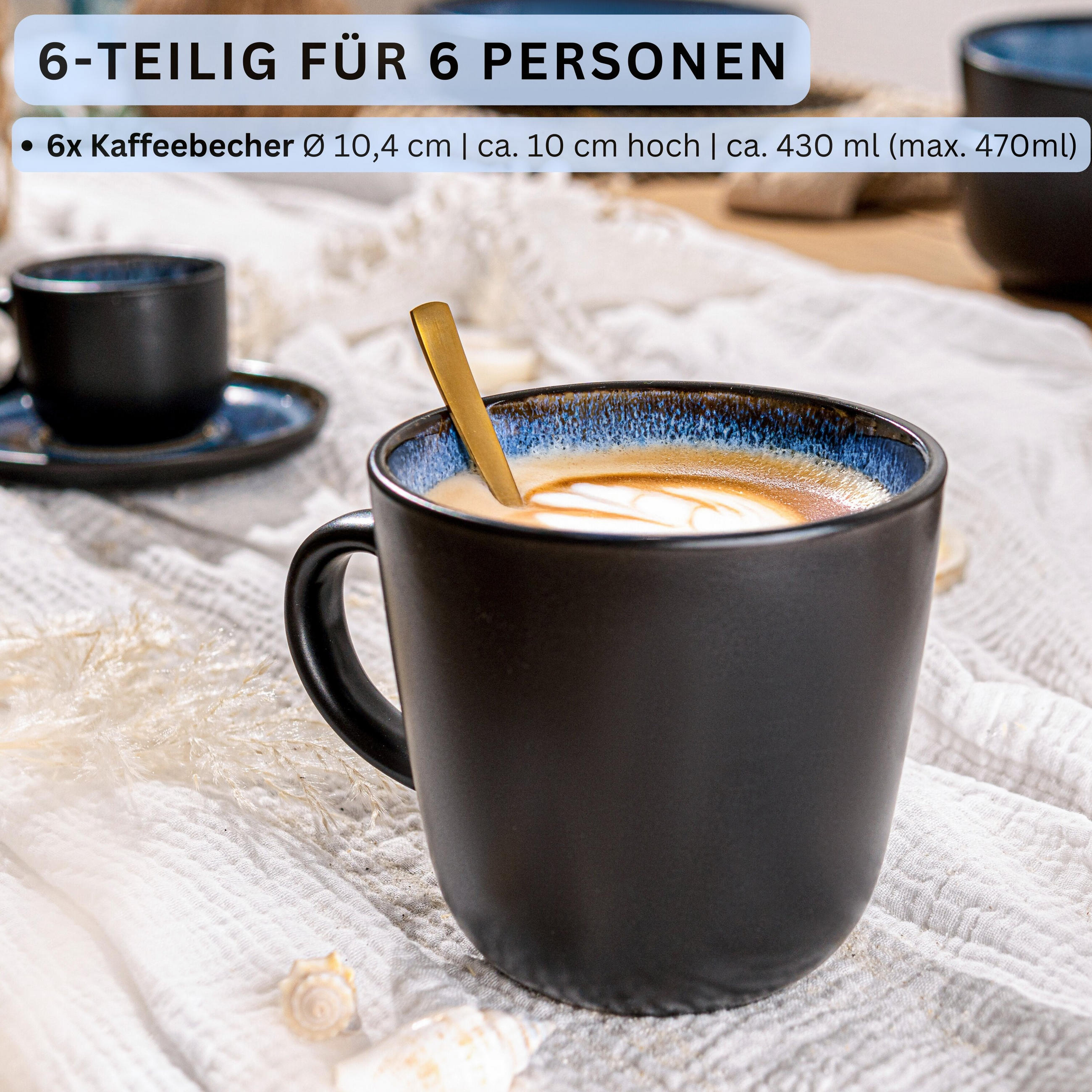 KAFFEEBECHER SET Aruba - 6 teilig aus Steingut - Blau, Keramik (0.43L) - Sänger