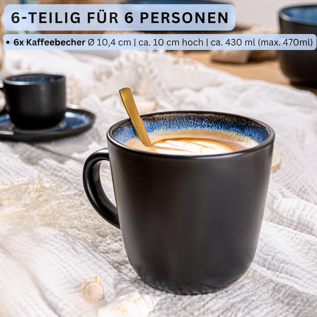 KAFFEEBECHER SET Aruba - 6 teilig aus Steingut - Blau, Keramik (0.43L) - Sänger