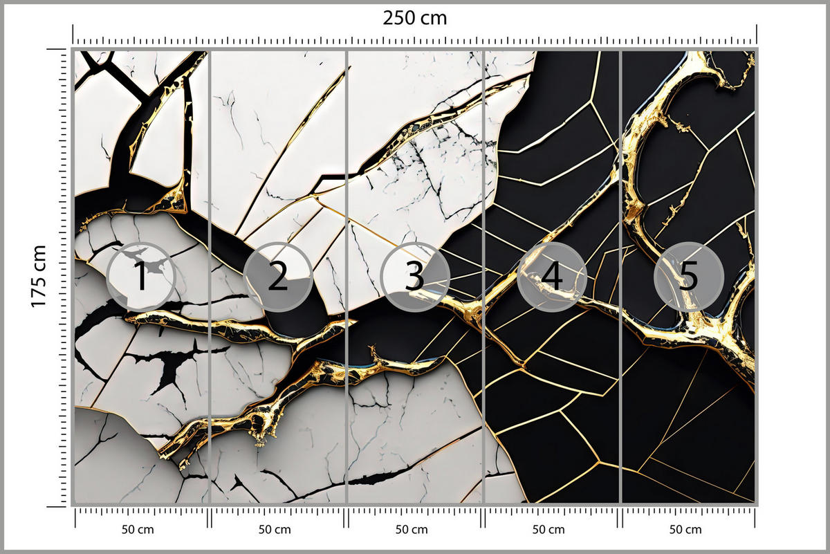 FOTOTAPETER für Badezimmer Abstrakter Marmor Goldene Verzierung 250x175 - Schwarz/Weiß, Papier (250/175cm) - Muralo