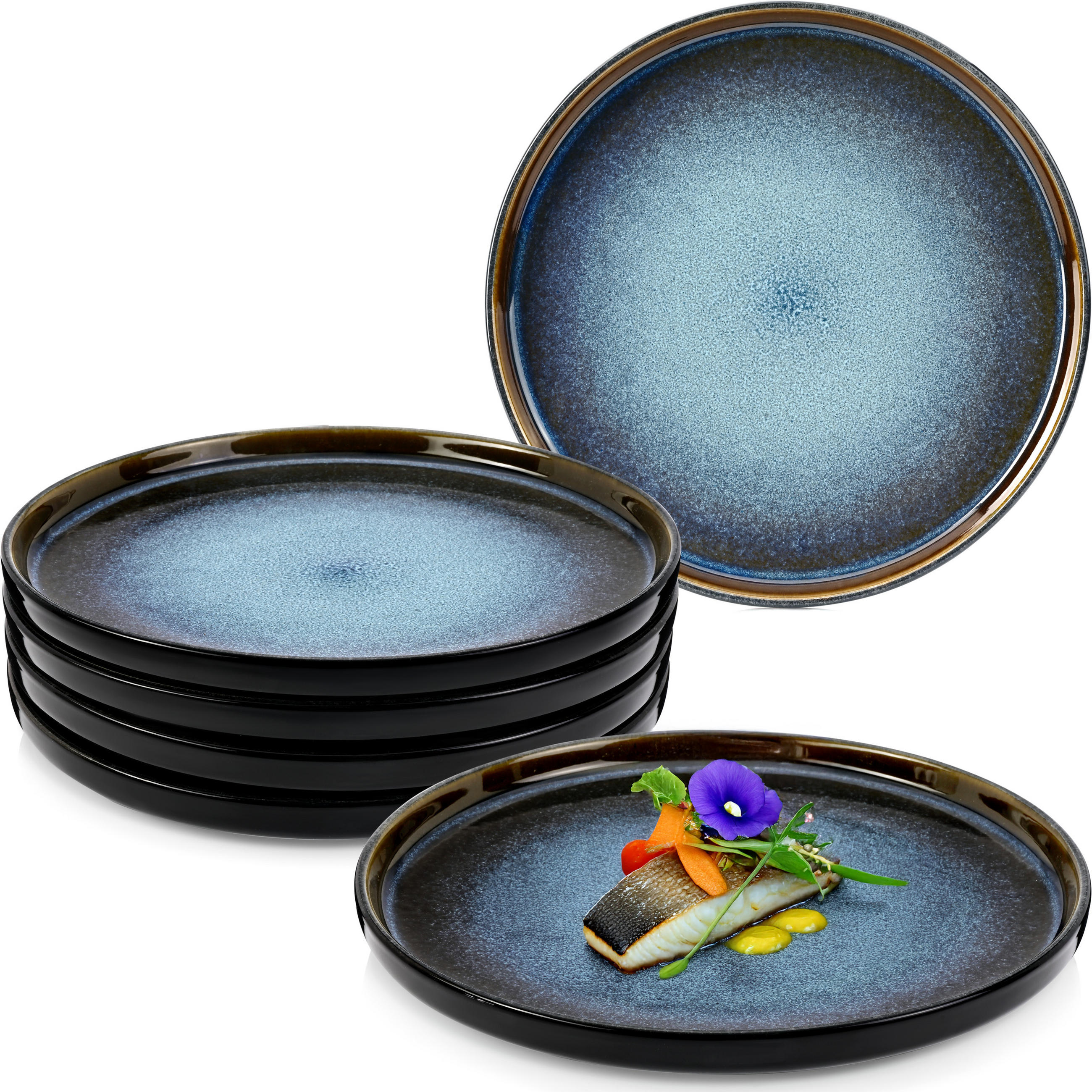 SPEISETELLER SET OSAKA - 6 teilig aus Steingut - Blau, Stein (26.5cm) - Sänger