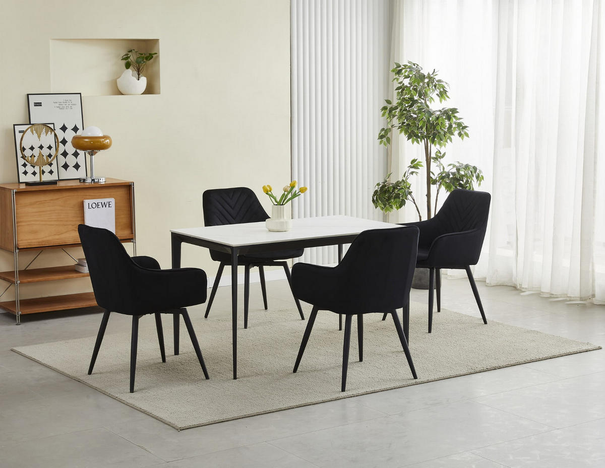 ESSZIMMERSTUHL WAAV360 schwarzer Sitz, schwarze Beine - Schwarz, Textil (56/83.5/61cm) - Valora