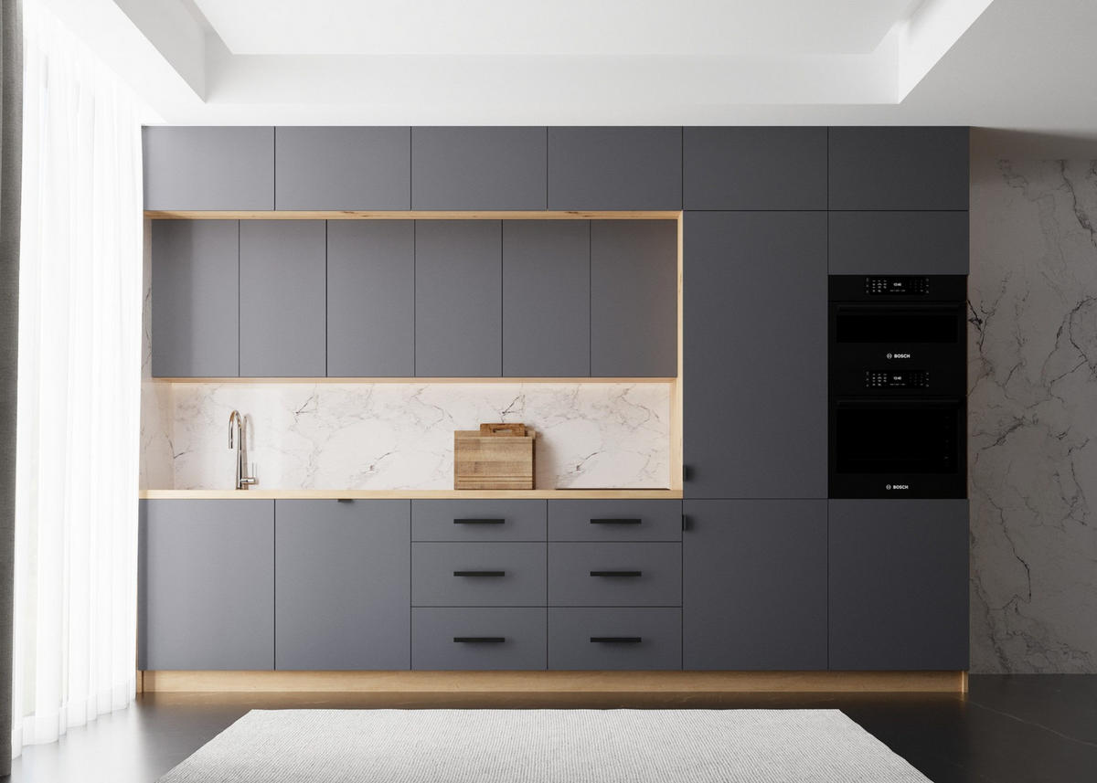KÜCHENZEILE 360 cm - Nexa K50-G360 - in Grau / Matt - Schwarz/Grau, Holz/Metall (360/212/582cm) - ROYAL24_MARKT