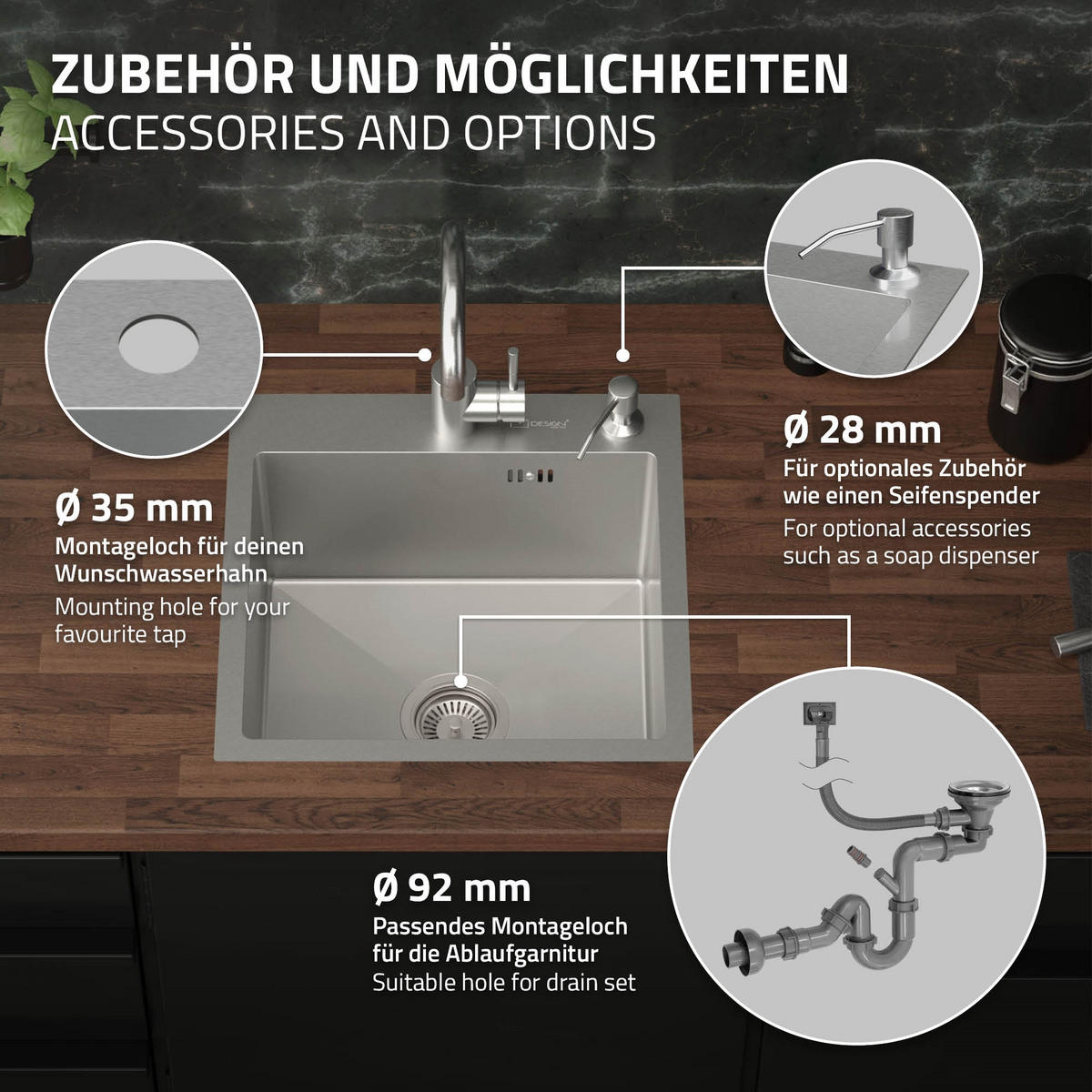 SPÜLBECKEN Edelstahl 45/45cm - Silberfarben, Metall (45/20/45cm) - ML-DESIGN