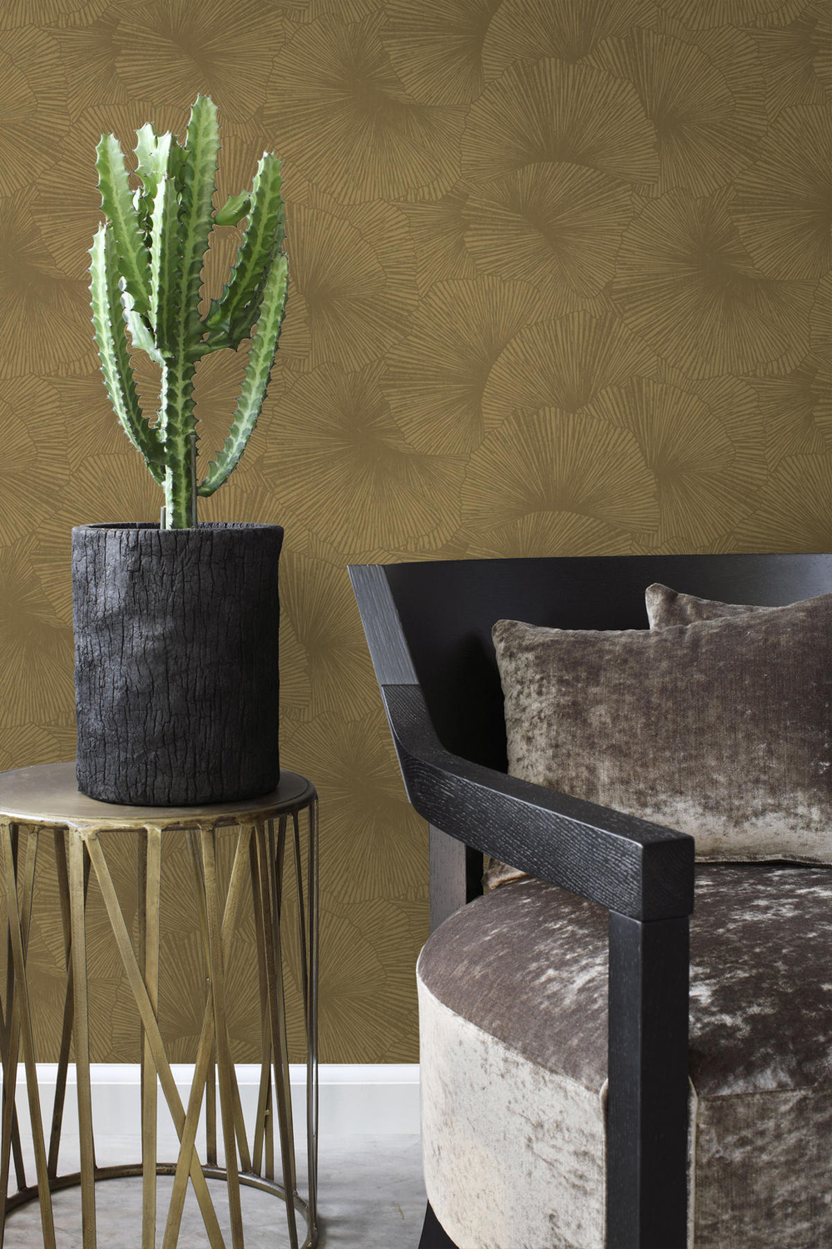 TAPETE 3D Muster Blätter 50 x 900 cm - Goldfarben, Papier (50/900cm) - Origin Wallcoverings