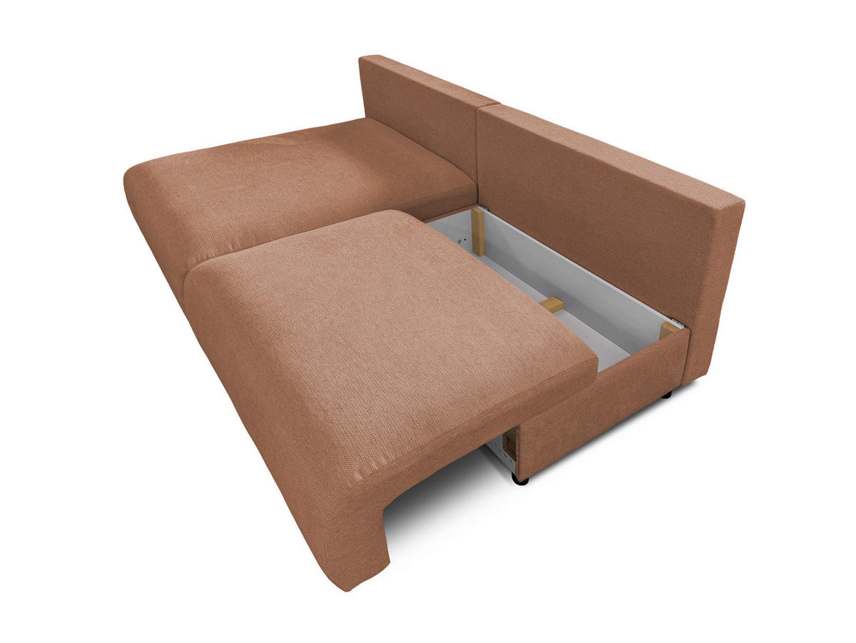ECKSOFA Sora mit Schlaffunktion, Bettkasten und extra tiefer Komfortzone aus hochwertigem Terrakotta Strukturstoff - Terracotta/Schwarz, Holz/Kunststoff (140/200cm) - S-Style