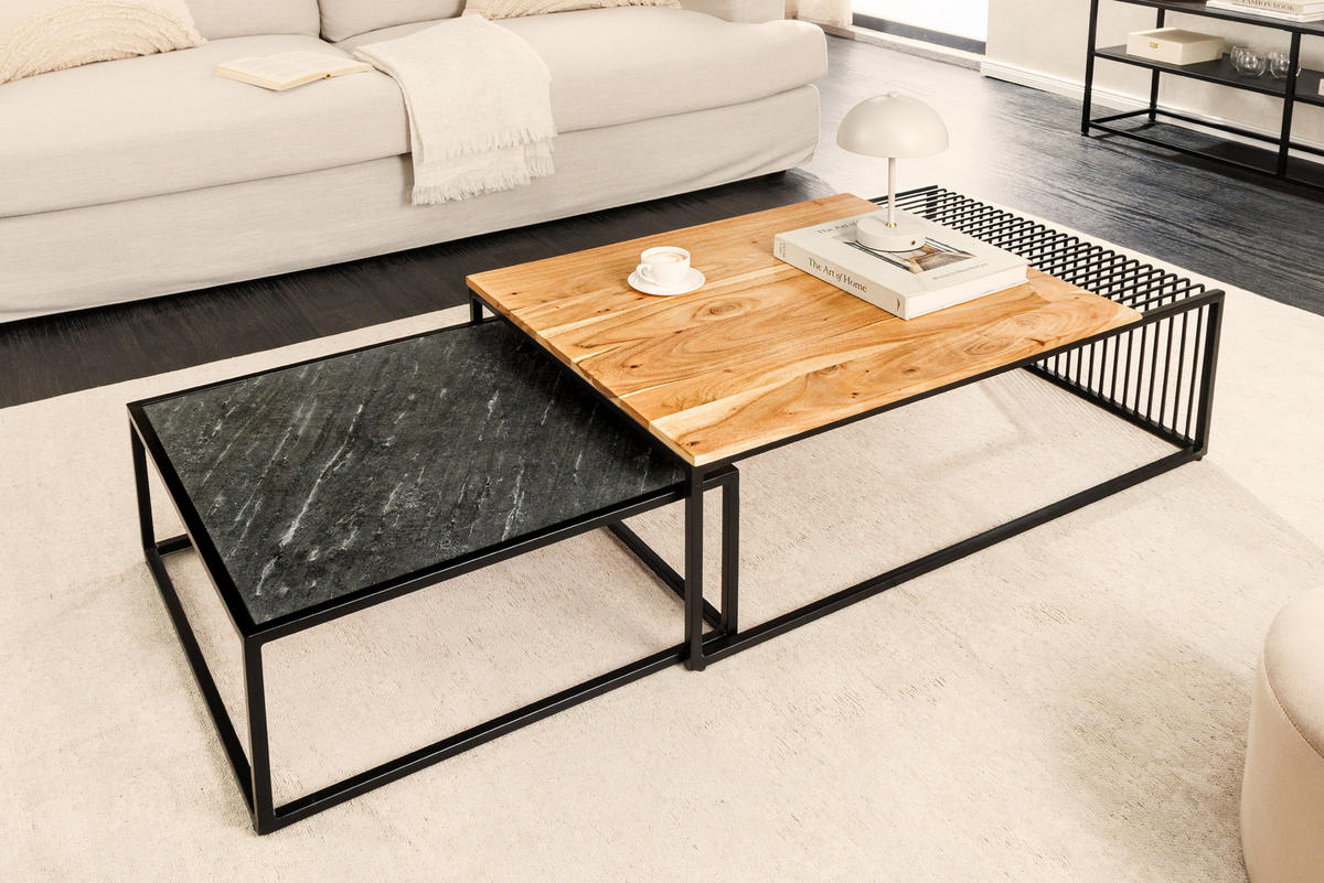 COUCHTISCH ARCHITECTURE Eisen rechteckig Natur|Schwarz 90cm - Schwarz/Braun, Holz/Metall (60/90/30cm) - riess-ambiente