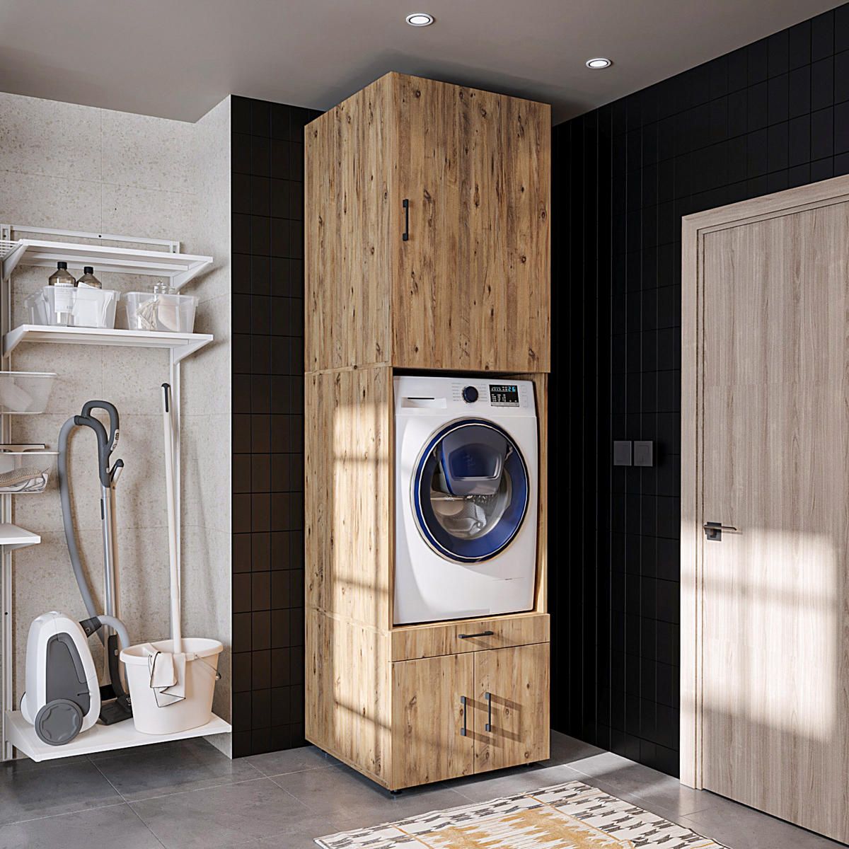 WASCHMASCHINENSCHRANK Serie 3 67cm Breit, 240cm Hoch - Eichefarben, Holzwerkstoff (67/240/67cm)