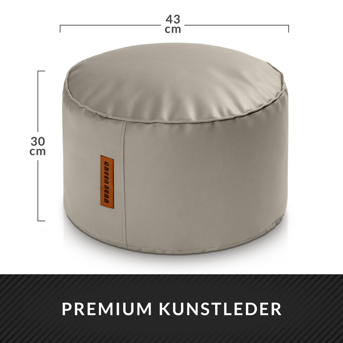 INDOOR HOCKER Stay rund Kunstleder - Hellbraun, Textil (43/30/30cm) - Green Bean