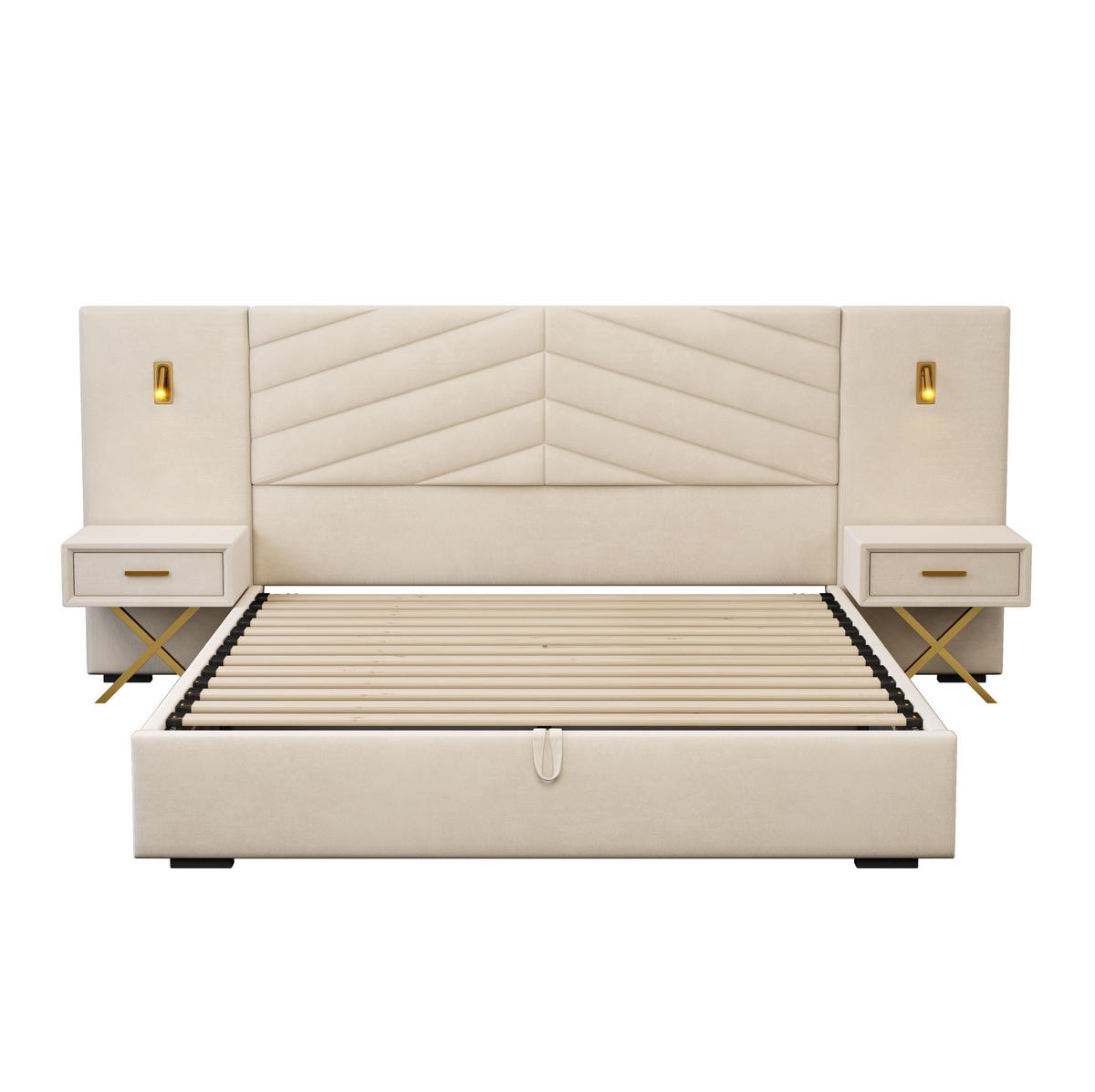 BETT mit Bettkasten 160x200 cm Samt Beige White - Beige, Holz (160/200cm) - Meubliv