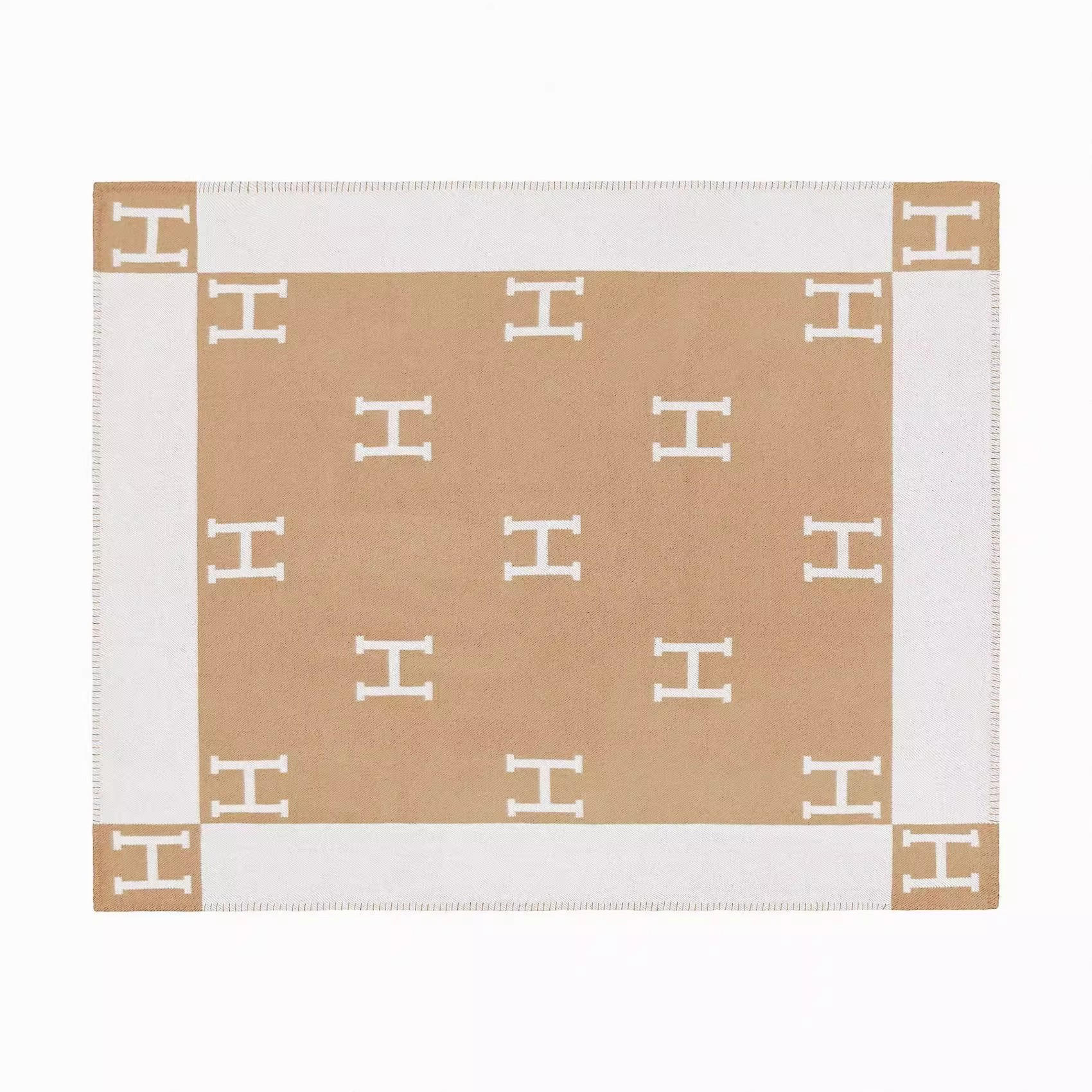 WOHNZIMMERDECKE – 130 x 180 cm – Khaki – Kunstkaschmir - Weiß, Textil (180/130cm)