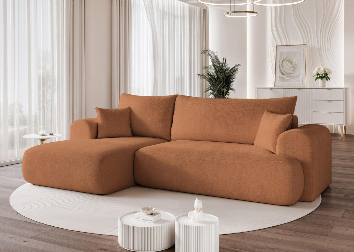 ECKSOFA BLOOM mit Schlaffunktion und Bettkasten Orange - Orange, Holzwerkstoff/Kunststoff (263/150cm) - Idohome
