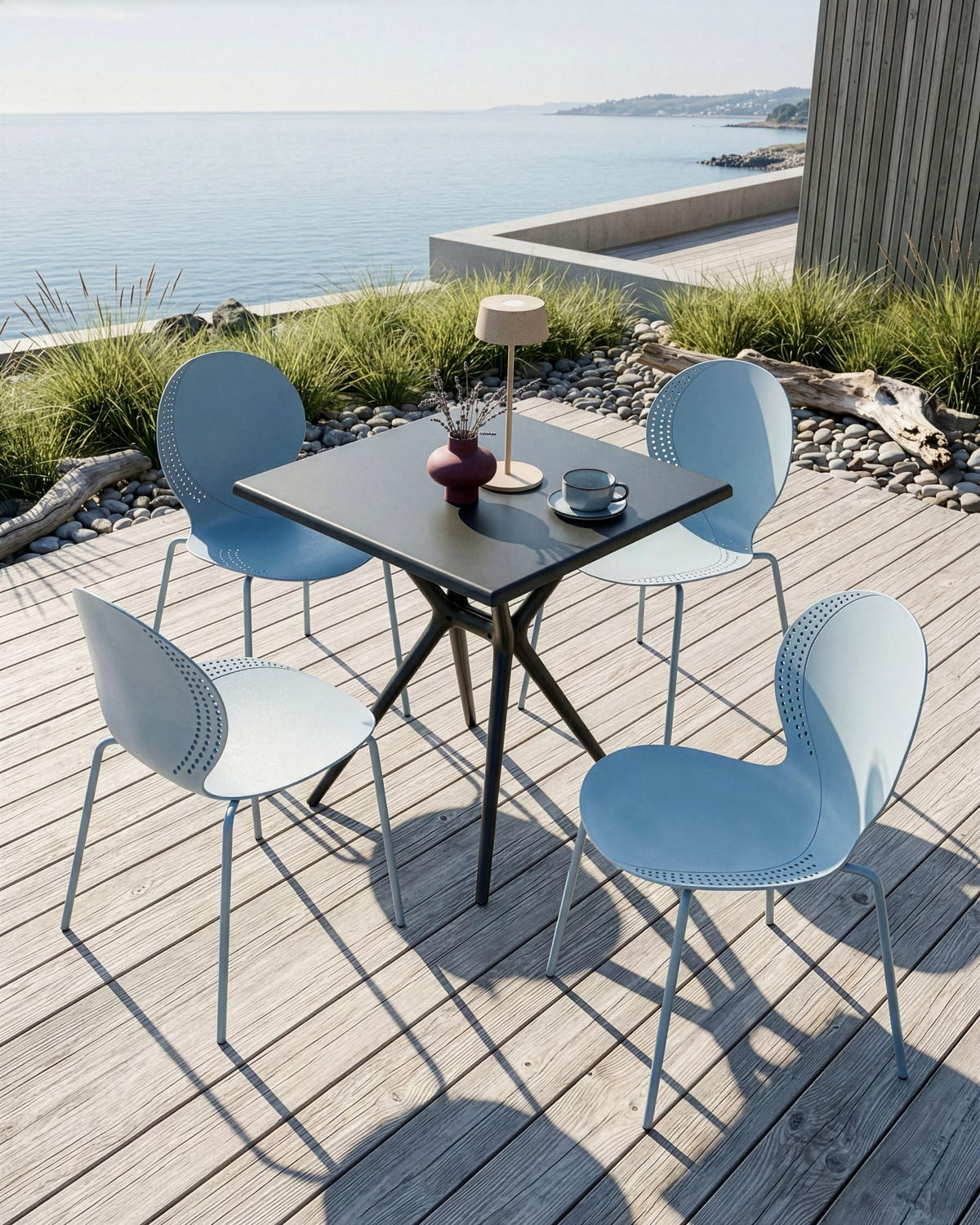 GARTENSTUHL 4er-Set stapelbar Hellblau Milos - Hellblau, Kunststoff (45/80/48cm) - Beliani