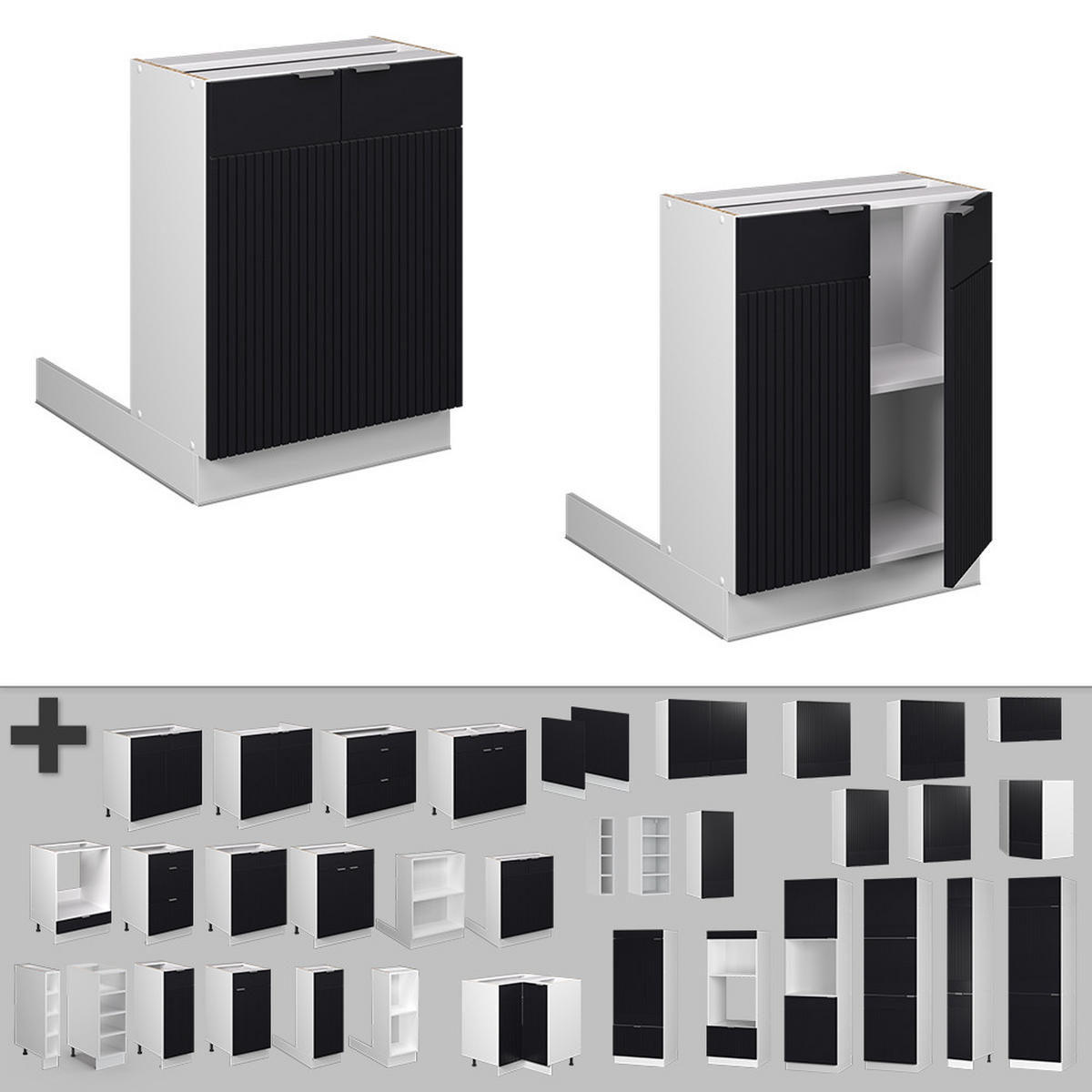 KUCHYŇSKÝ OSTROV Fame-Line Černý pruhovaný - bílá/černá, kompozitní dřevo (60/82/30cm) - Vicco