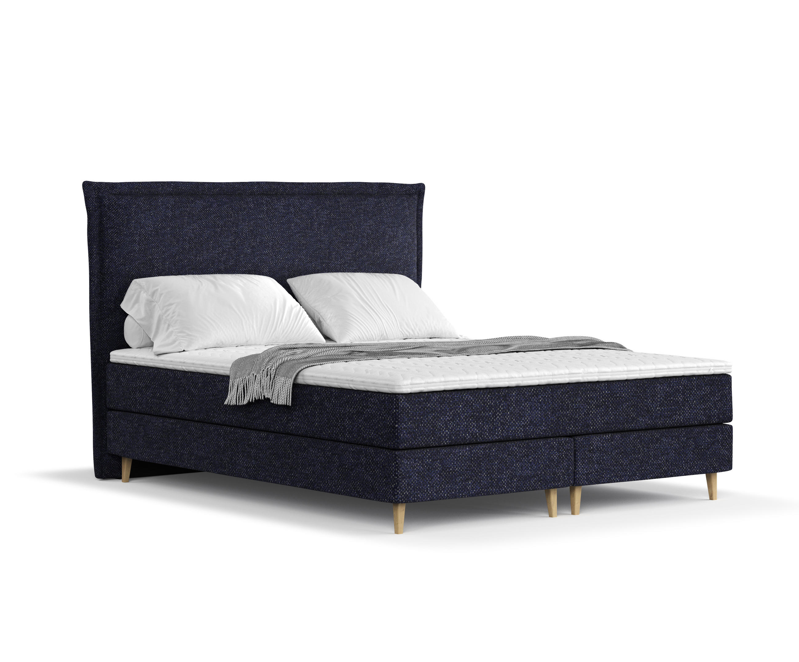 KONTINENTALBETT Calma Marineblau 140/200 cm mit Matratze und Topper - Naturfarben/Dunkelblau, Holz/Holzwerkstoff (140/200cm) - Maison de Reve