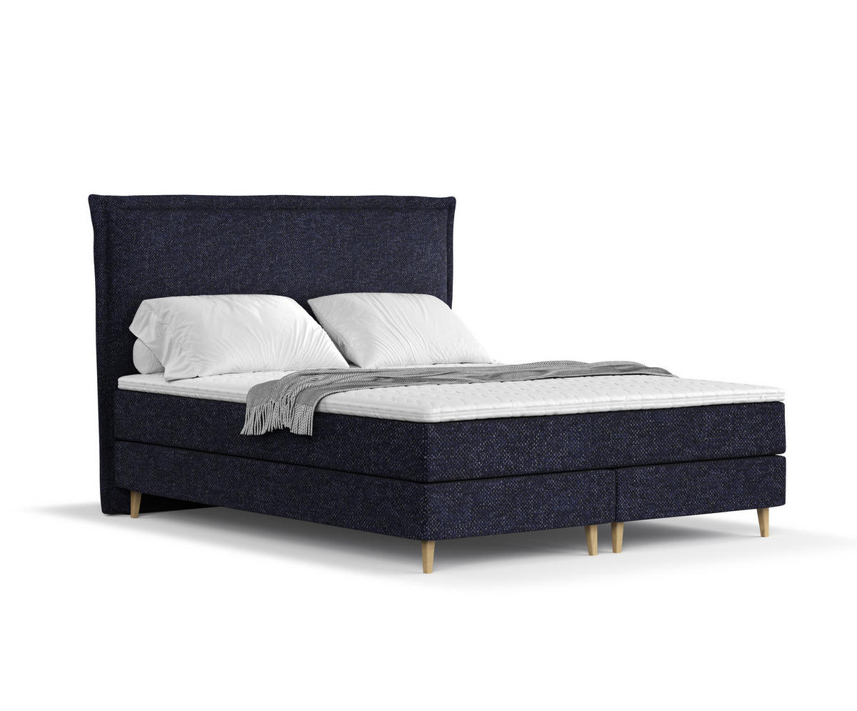 KONTINENTALBETT Calma Marineblau 200/200 cm mit Matratze und Topper - Naturfarben/Dunkelblau, Holz/Holzwerkstoff (200/200cm) - Maison de Reve
