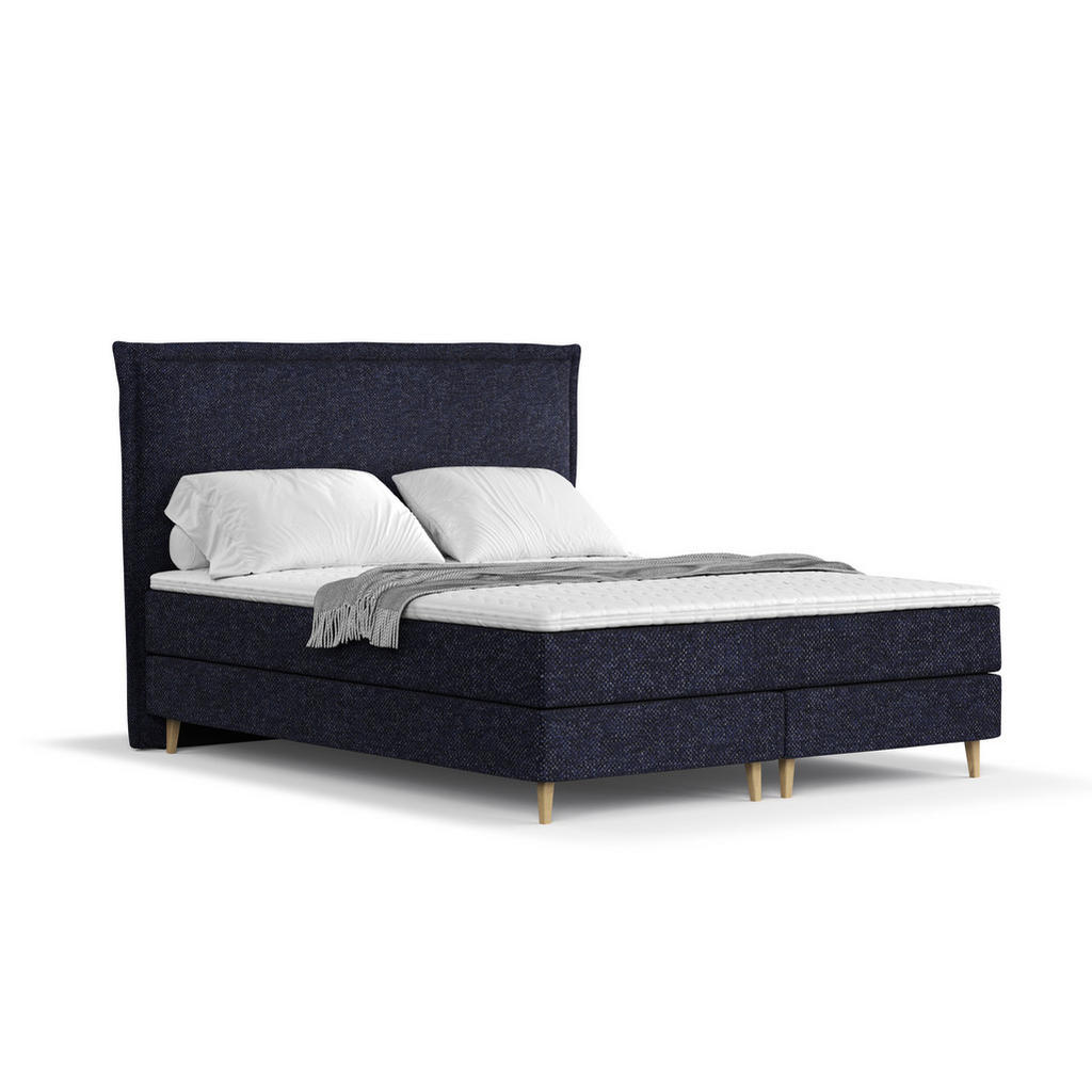 Thumbnail - Maison de Reve Kontinentalbett, Dunkelblau, Textil, Buche, Kiefer, H2, Höhe ca. 20 cm, 180x200 cm, Oeko-Tex® Standard 10...